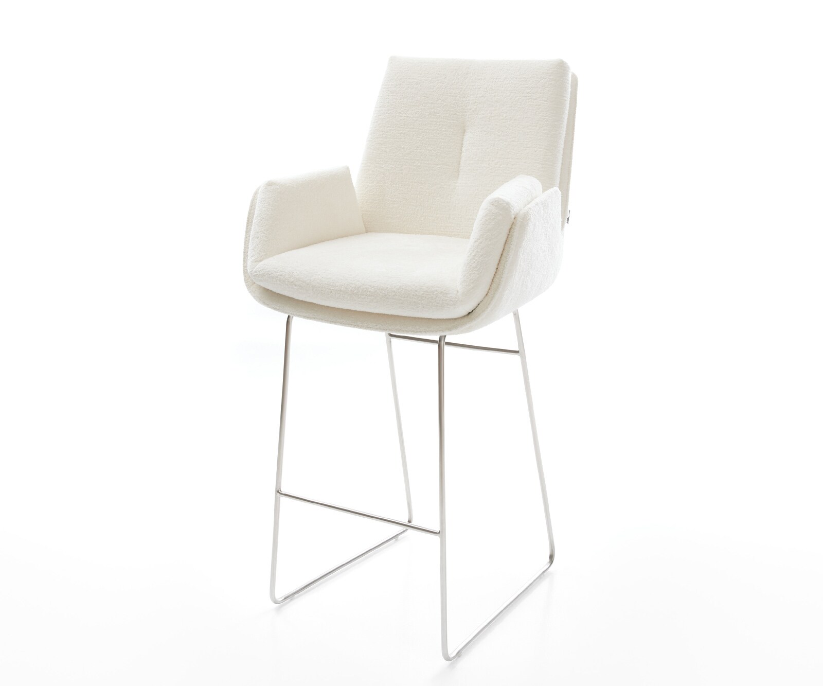 Barstuhl Clea-Flex Bouclé Soft Beige Kufengestell Edelstahl Silberfarben 1