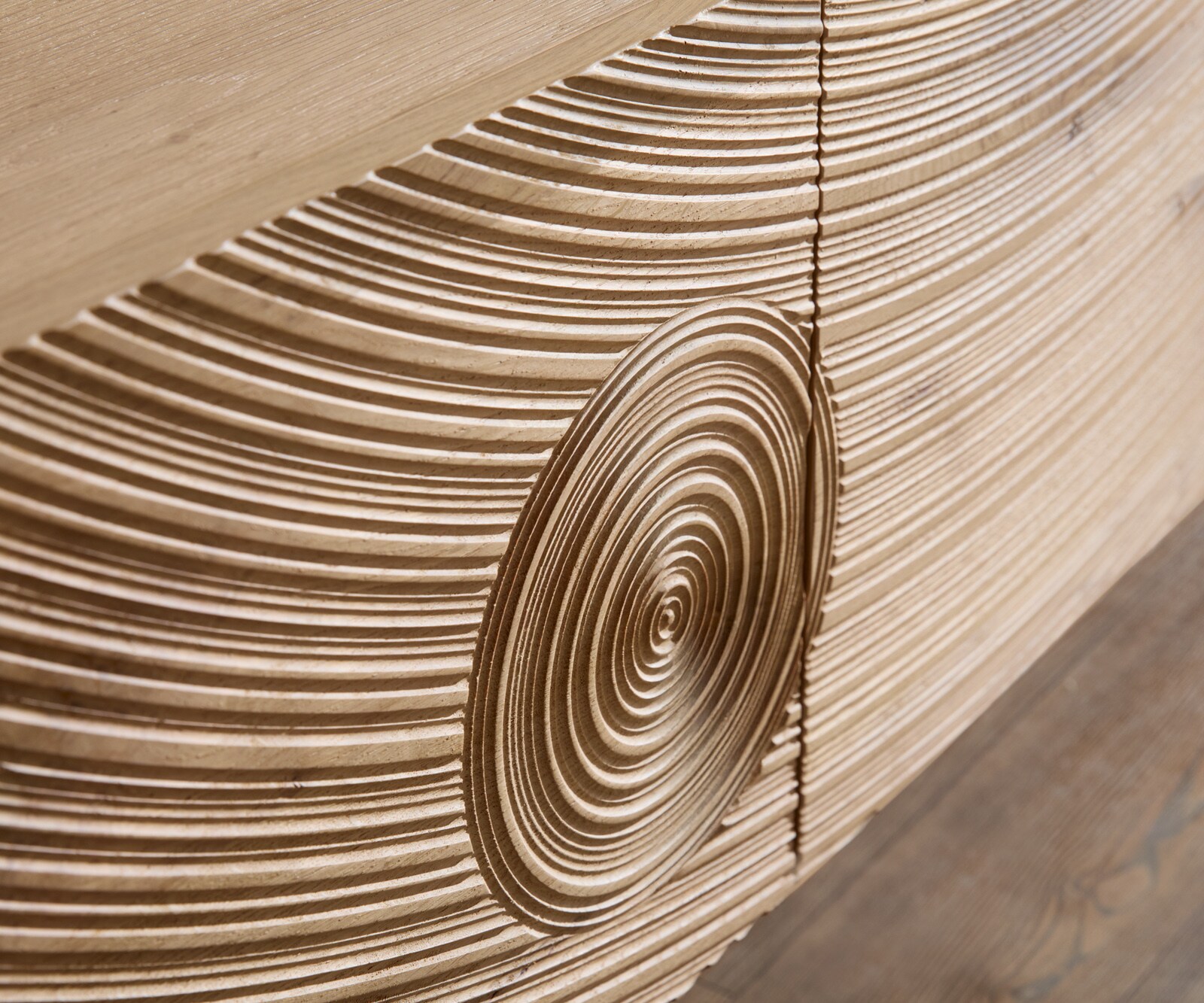 Sideboard Ashara 200 cm Eiche Natur 3D Effekt 4 Türen Kufe Edelstahl gebürstet 2