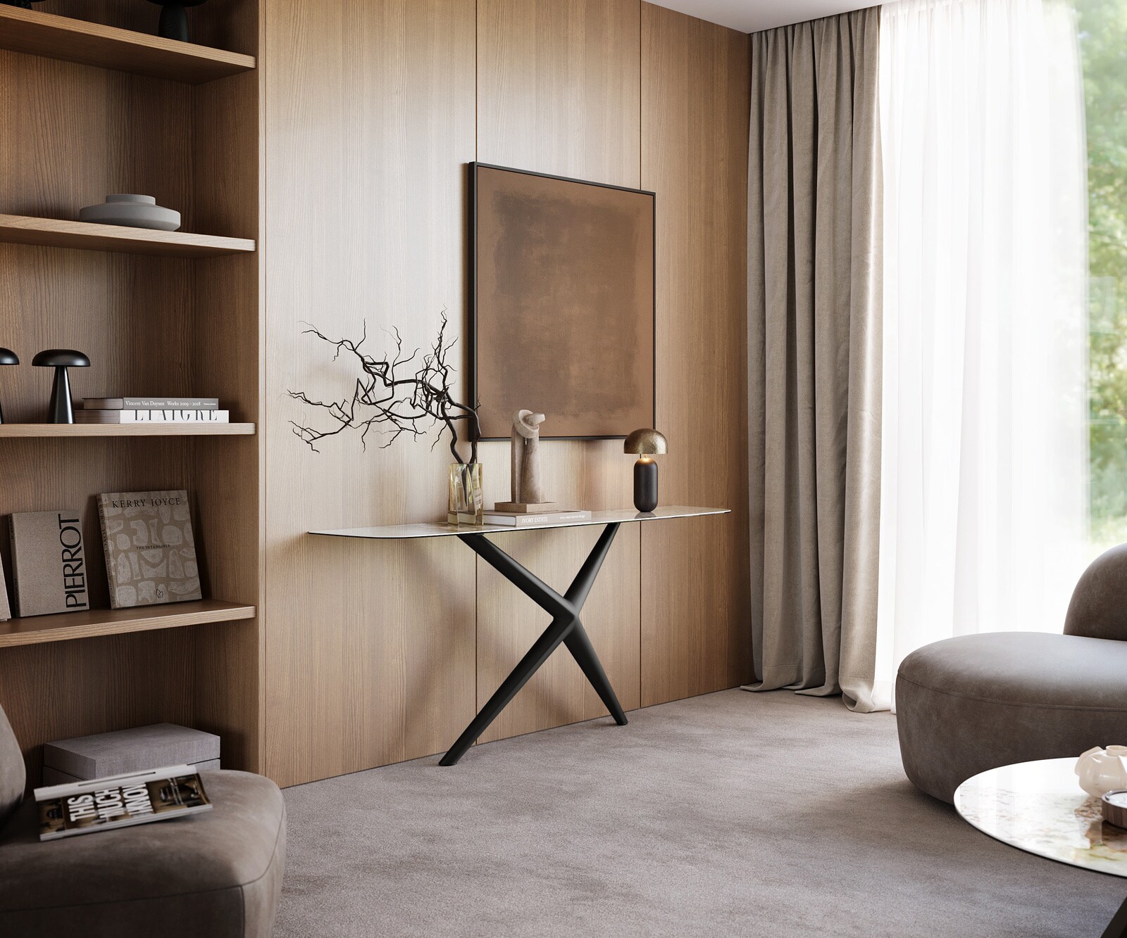 Console Edge forme bateau 180x40 cm Céramique Minas Melange Weiß-Beige Estelo Métal Noir 7