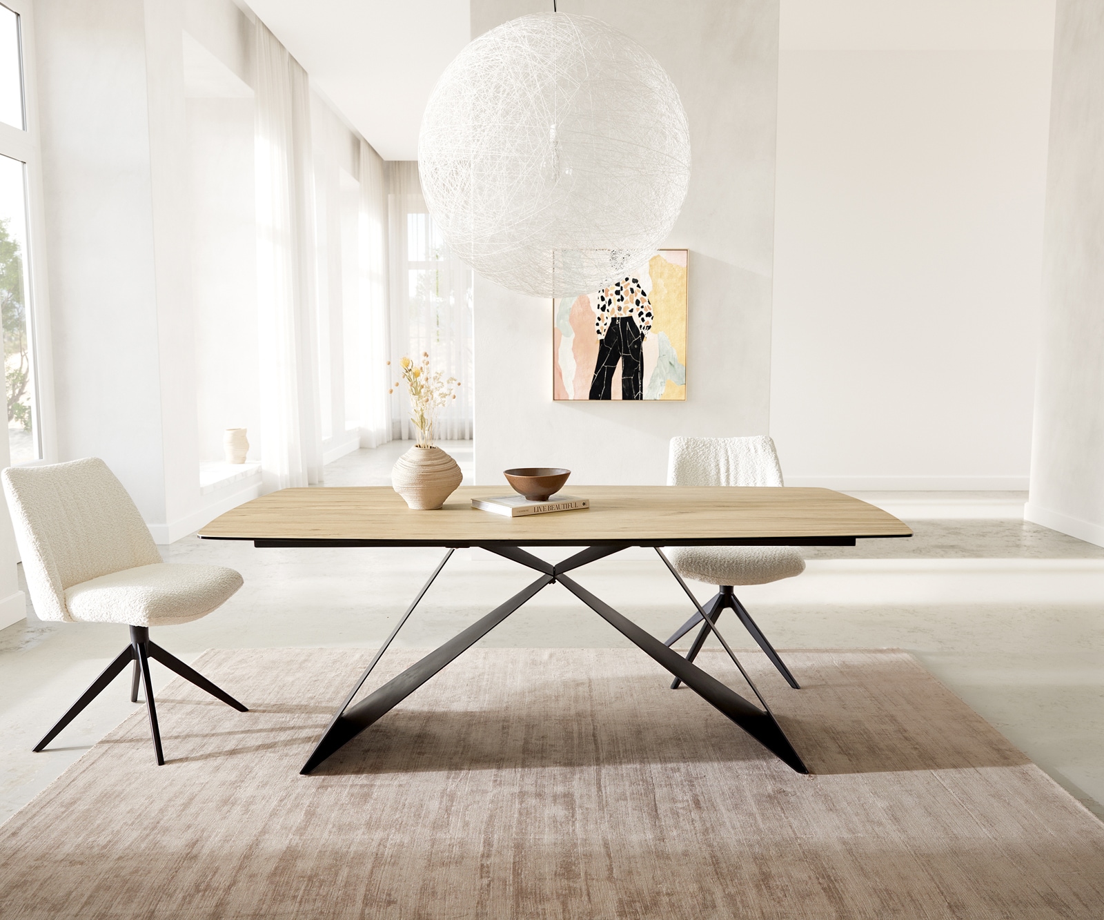 Esstisch Edge Boot 200x100 Keramik Laminam® Sabbia Eichefarbig V-Gestell Flachstahl Schwarz Esstisch Edge Boot 200x100 Keramik Laminam® Sabbia Eichefarbig V-Gestell Flachstahl Schwarz