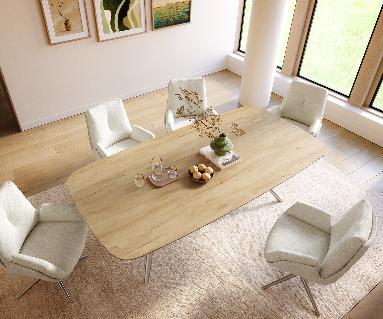 Esstisch Edge Boot 240x120 cm Keramik Laminam® Sabbia Eichefarbig Estelar rund Edelstahl 3