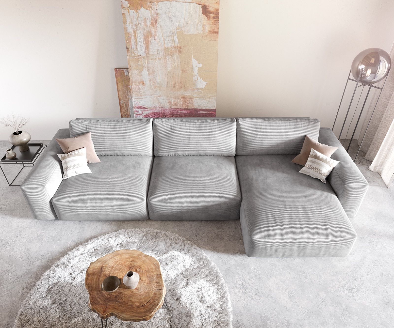 Ecksofa Lanzo XL 380x180 cm Cord Silbergrau Recamiere variabel 3 Ecksofa Lanzo XL 380x180 cm Cord Silbergrau Recamiere variabel 3