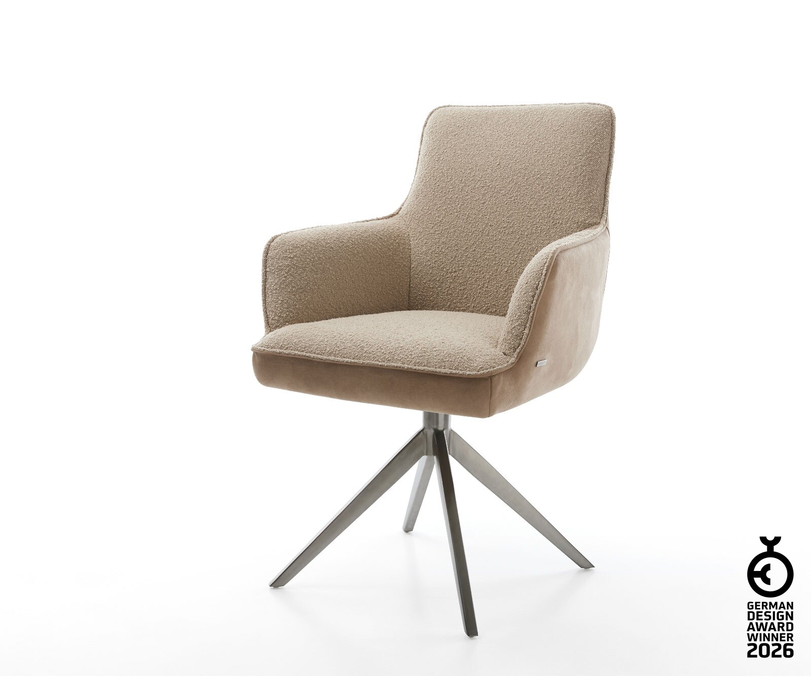 Drehstuhl Heira-Flex mit Armlehnen Materialmix Schlamm Kreuzgestell breit Graphit 360° drehbar Wippfunktion Taschenfederkern