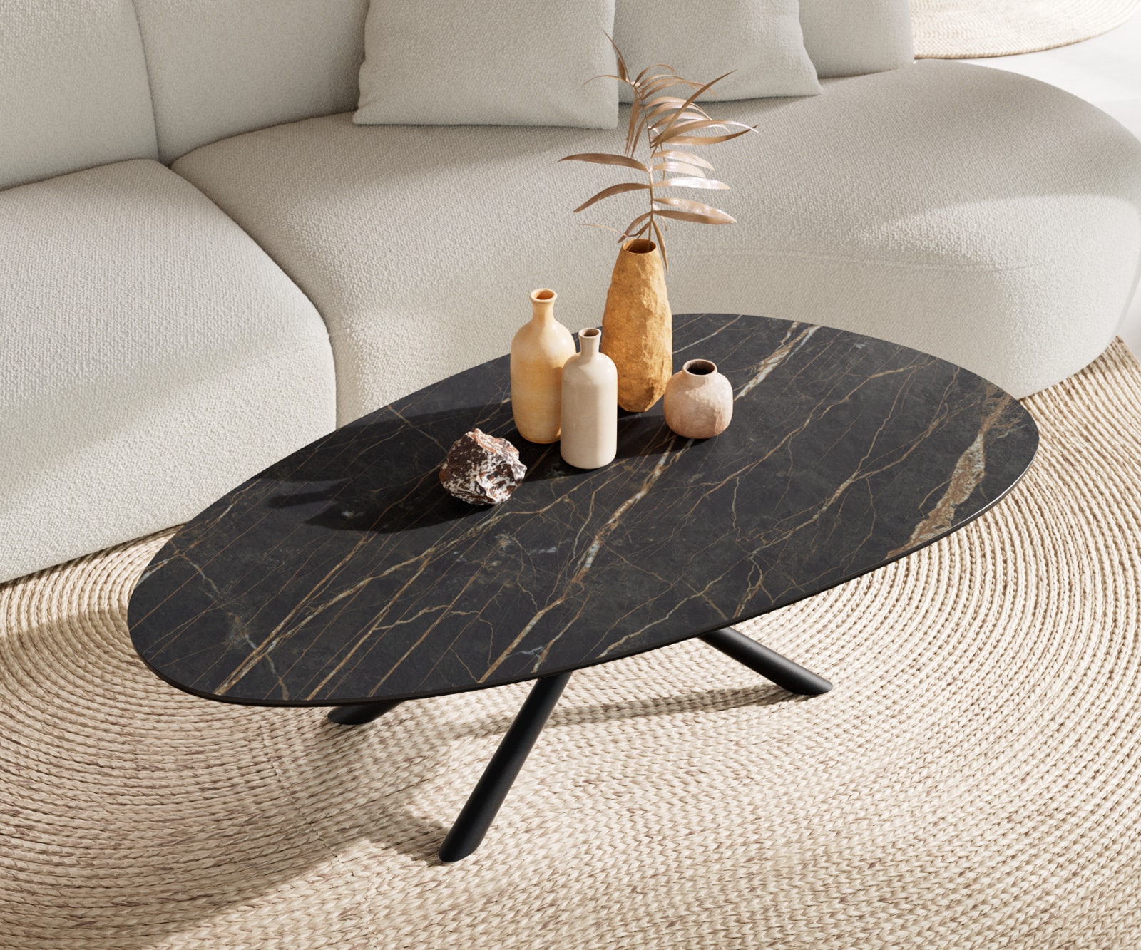 Table basse Edge Oval 140x75 cm céramique Laminam® Noir Desir brun Sarity métal noir 4