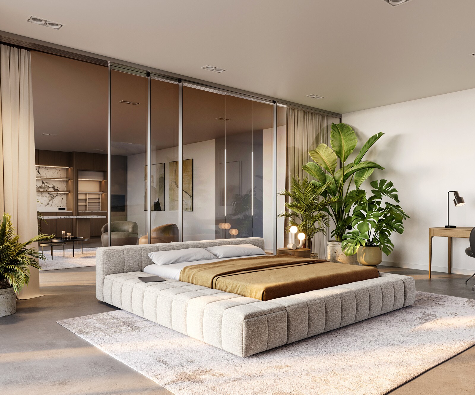 Polsterbettgestell Espazio 180x200 cm Webstoff Soft Beige