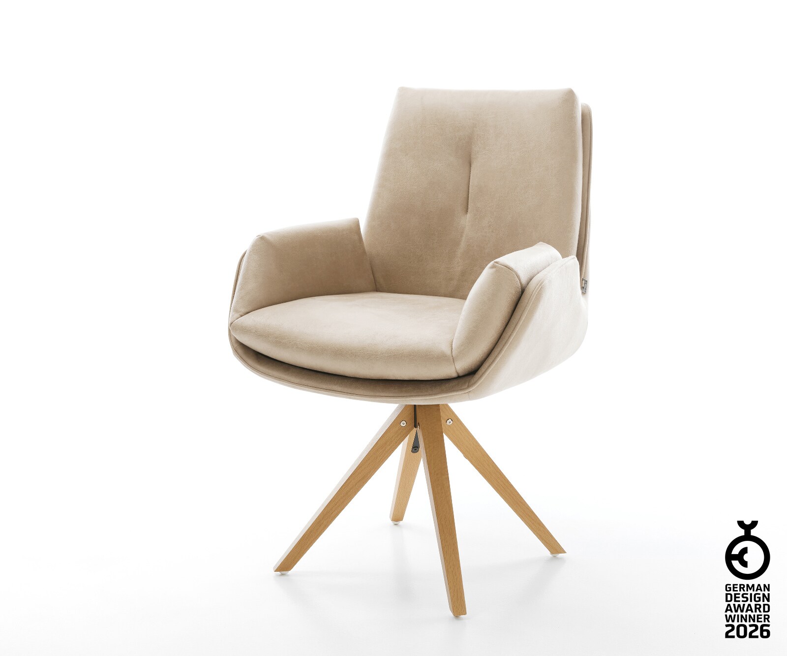 Drehstuhl Clea-Flex Mikrofaser Beige Vintage Holzgestell kantig Natur 360° drehbar 1