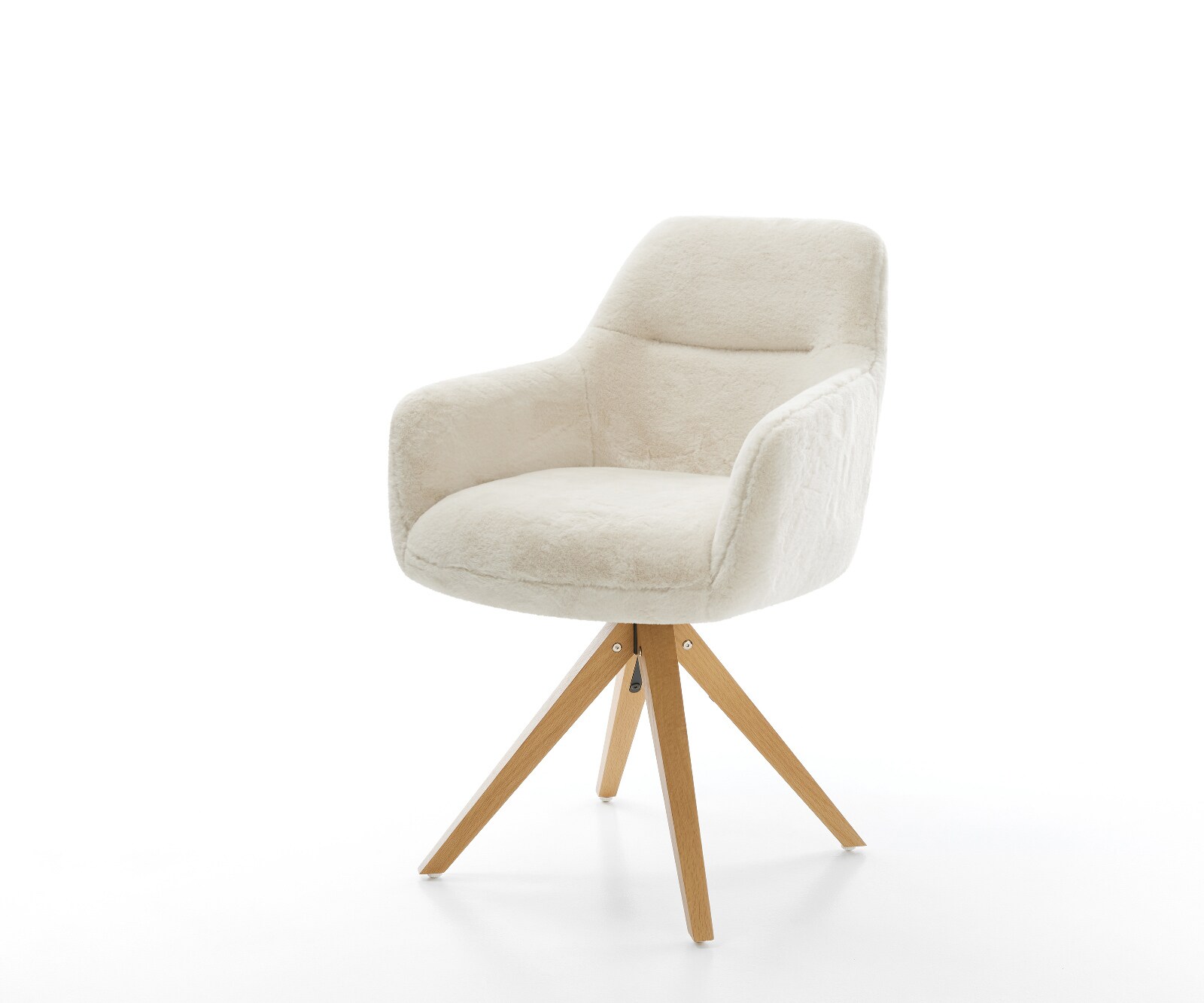 Chaise-pivotante Pejo-Flex peluche crème-blanc pied en bois angulaire naturel pivotement sur 180° resorts ensachés 1