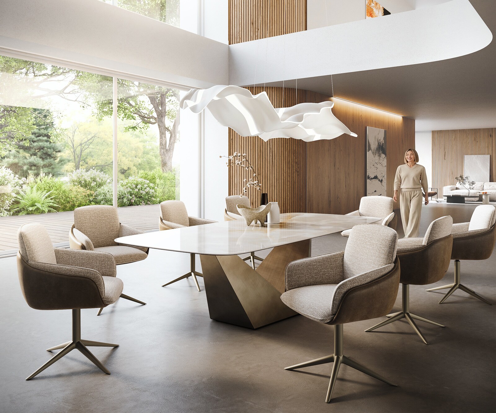 Esstisch Edge Boot 270x120 cm Keramik Iris FMG Onice Grigio Prisma Metallic Gold 6