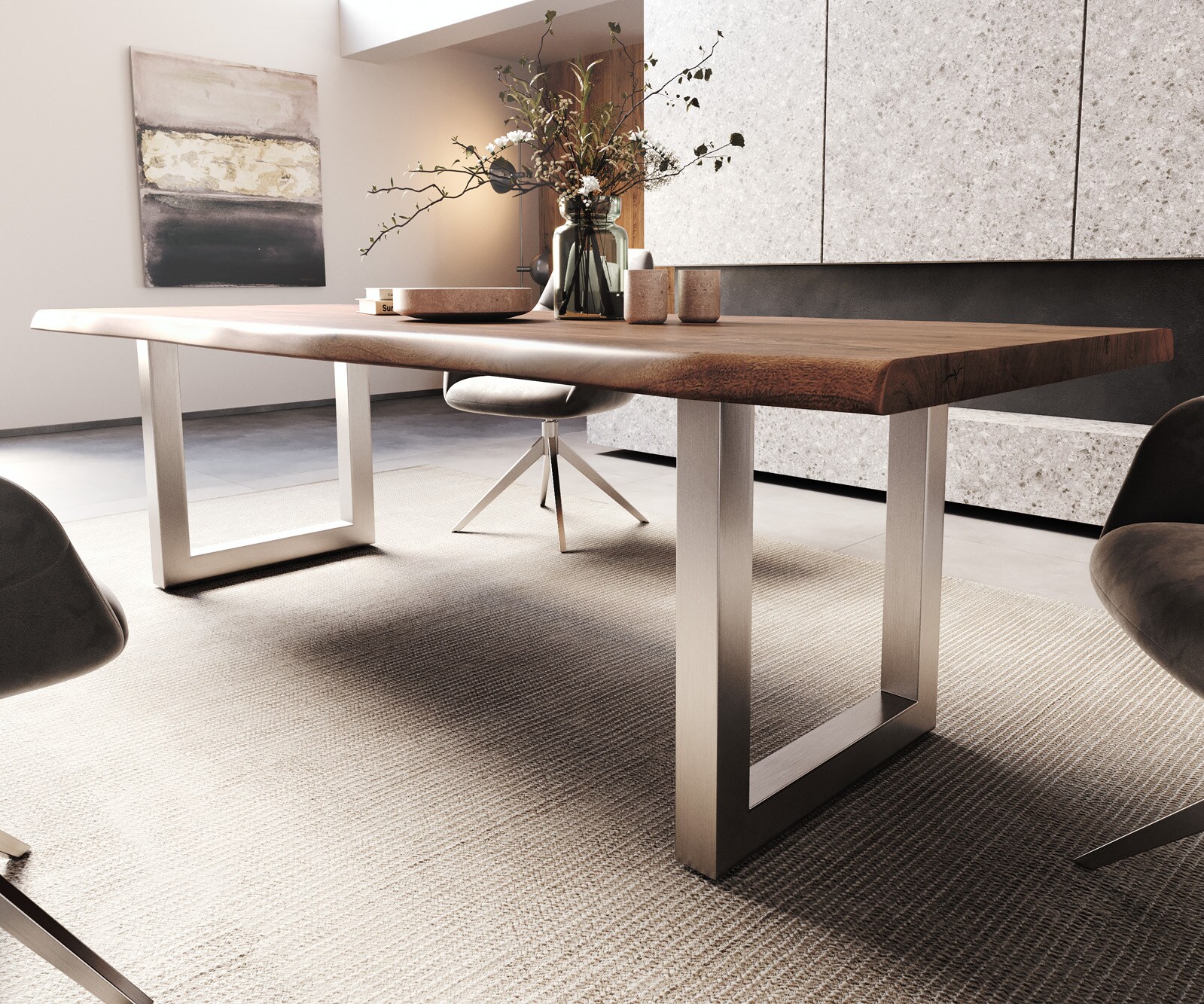 Esstisch Edge 260x100 XL Akazie Braun Edelstahl Breit Live-Edge 5