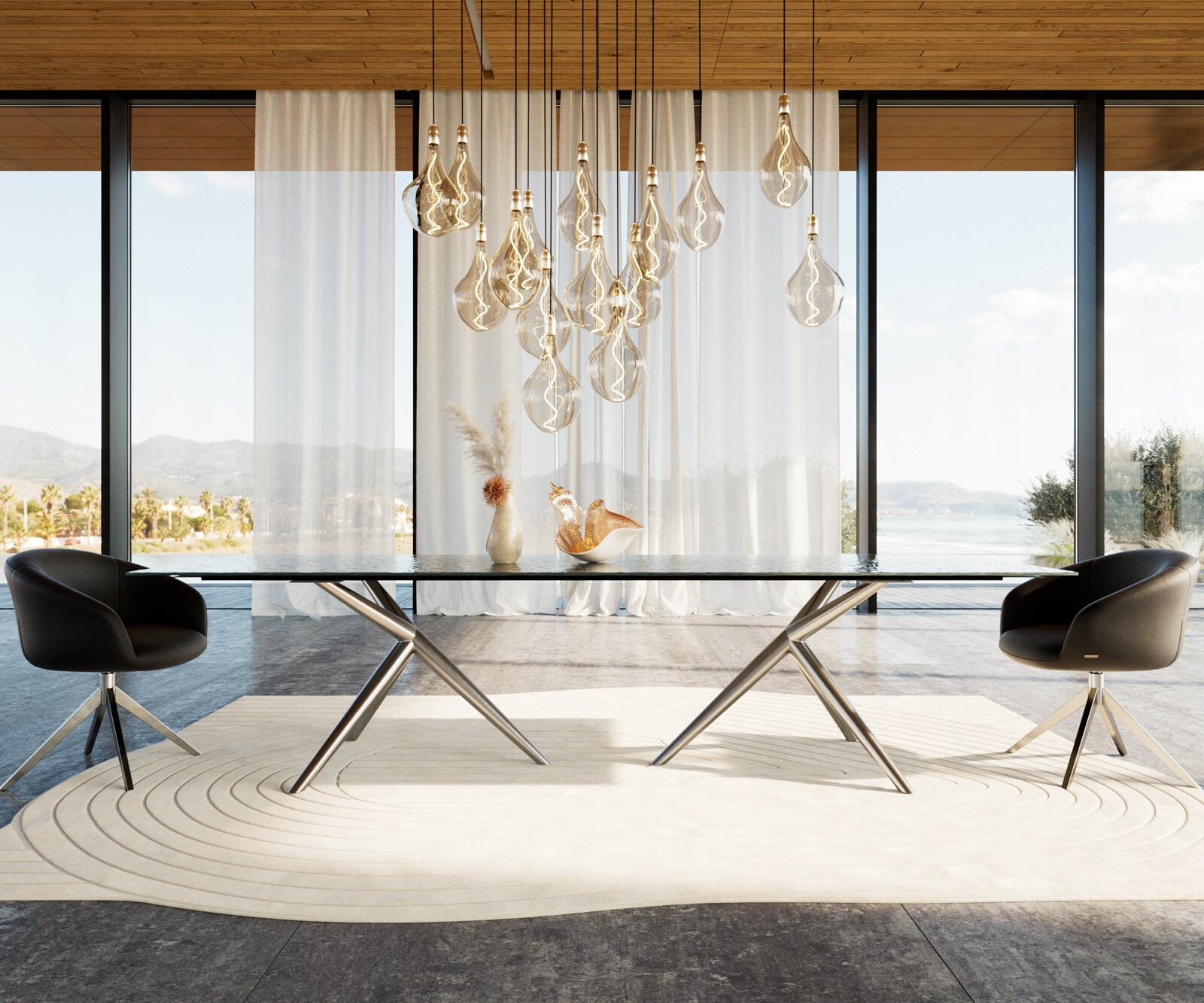 Table à manger Edge 300x100 verre en relief noir 3D-Design Estelar rond Acier inoxydable 2