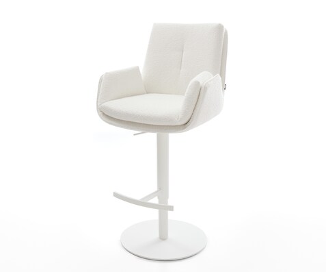 Chaise-de-bar Clea-Flex Bouclé Crème-blanc Pied pivotant réglable en hauteur blanc Blanc