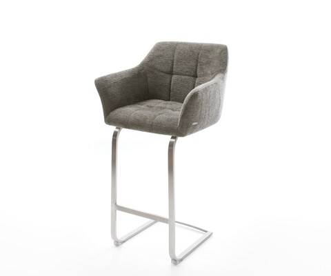 Chaise-de-bar Yulo-Flex Bouclé doux Boue Pied cantilever acier inoxydable Argent