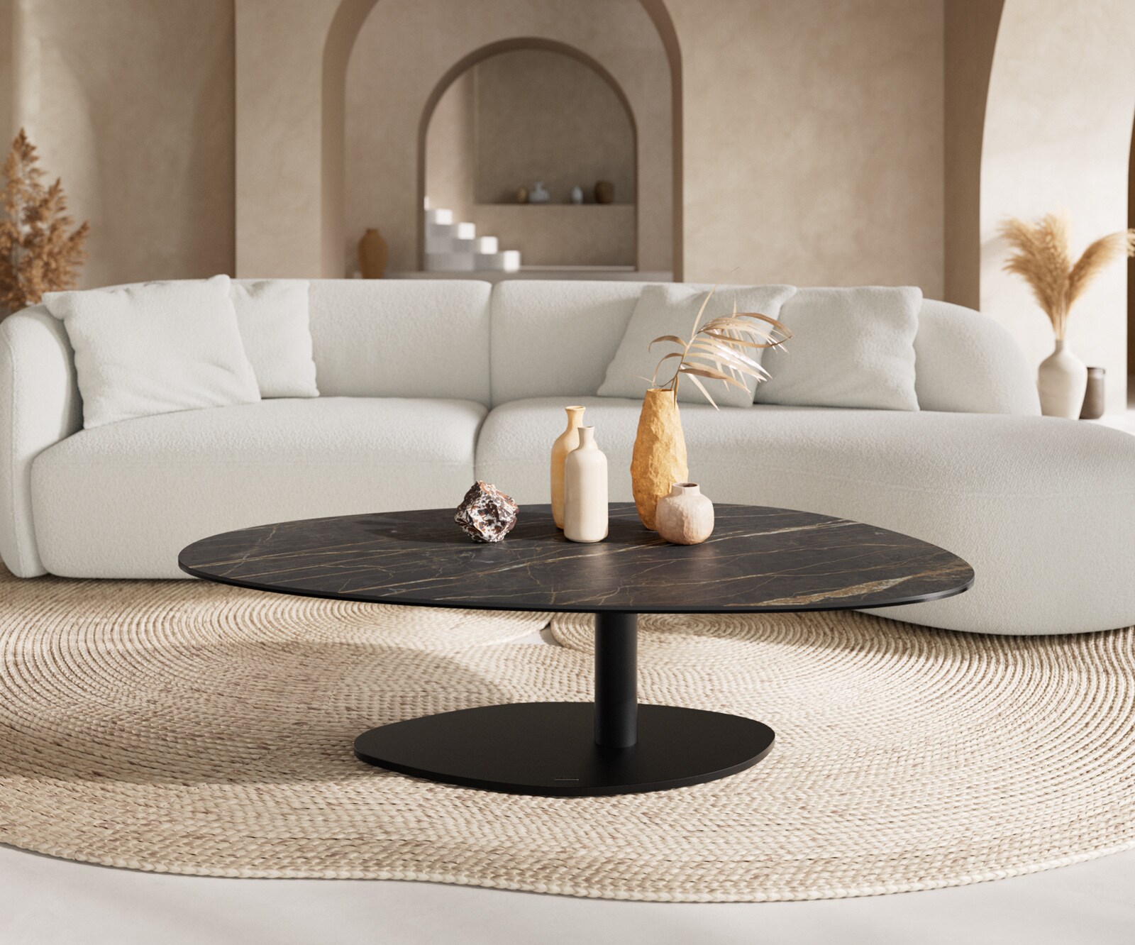 Table basse Edge Oval 140x75 cm céramique Laminam® Noir Desir brun Vibany métal noir 1