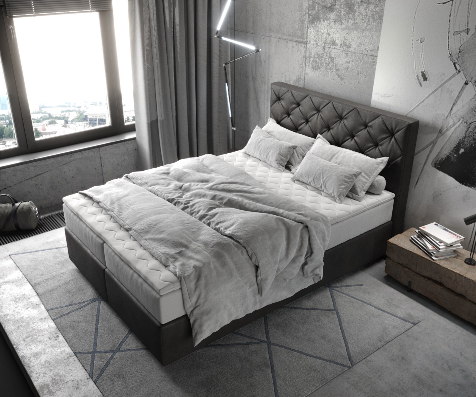 Boxspringbett Dream-Great 140x200 cm Mikrofaser Anthrazit Vintage mit TFK Matratze und Visco Topper 3 Boxspringbett Dream-Great 140x200 cm Mikrofaser Anthrazit Vintage mit TFK Matratze und Visco Topper 3