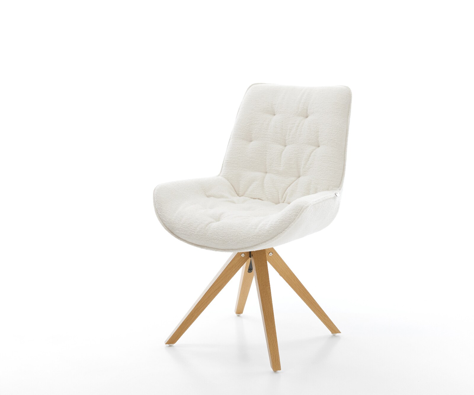 Chaise-pivotante Taimi-Flex bouclé doux beige pied en bois angulaire naturel pivotement sur 180° 1