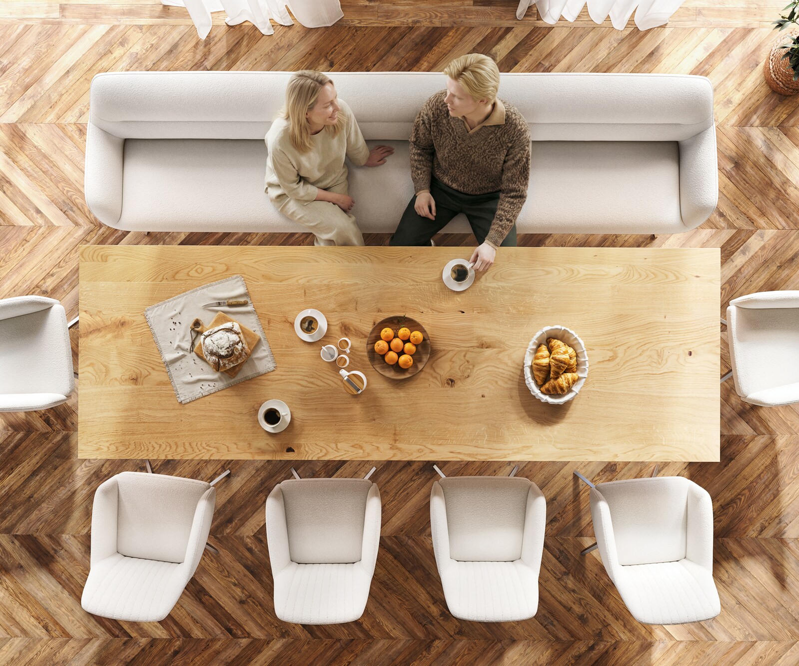 Esszimmerbank Taya-Flex 300 cm Bouclé Creme-Weiß Kreuzgestell kantig Schwarz Taschenfederkern 4