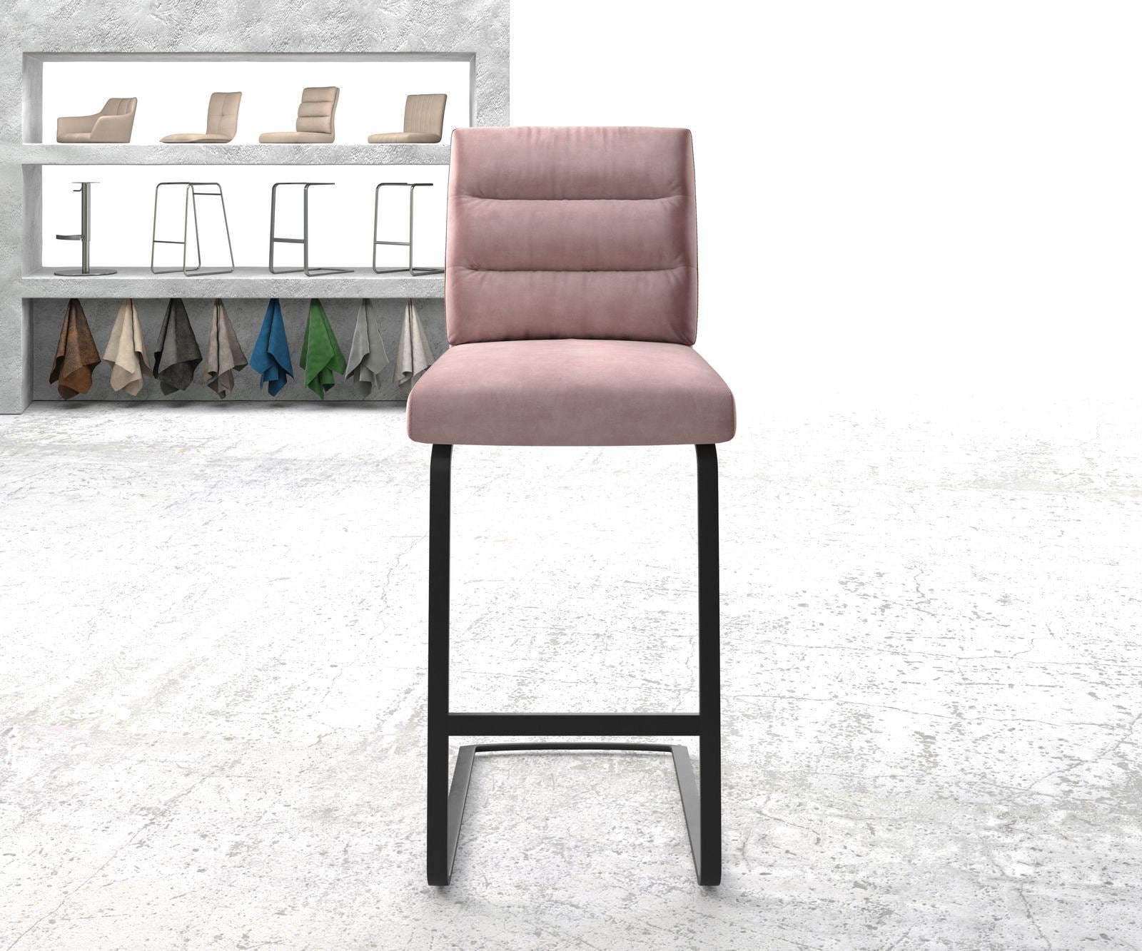 Barstuhl Pela-Flex Samt Rosé Freischwinger flach Metall 1 Barstuhl Pela-Flex Samt Rosé Freischwinger flach Metall 1