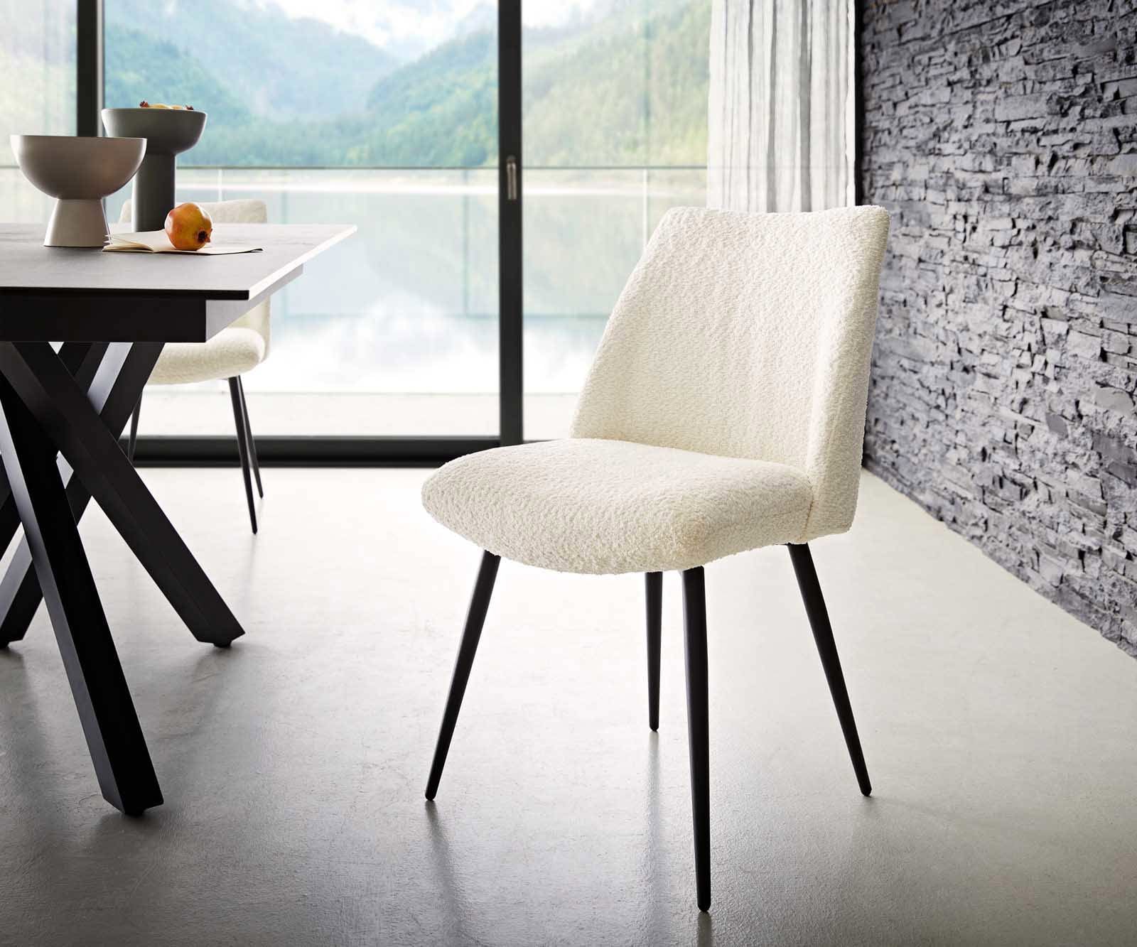 Esszimmerstuhl Elso-Flex Bouclé Weiß 4-Fuß konisch Schwarz Taschenfederkern Esszimmerstuhl Elso-Flex Bouclé Weiß 4-Fuß konisch Schwarz Taschenfederkern