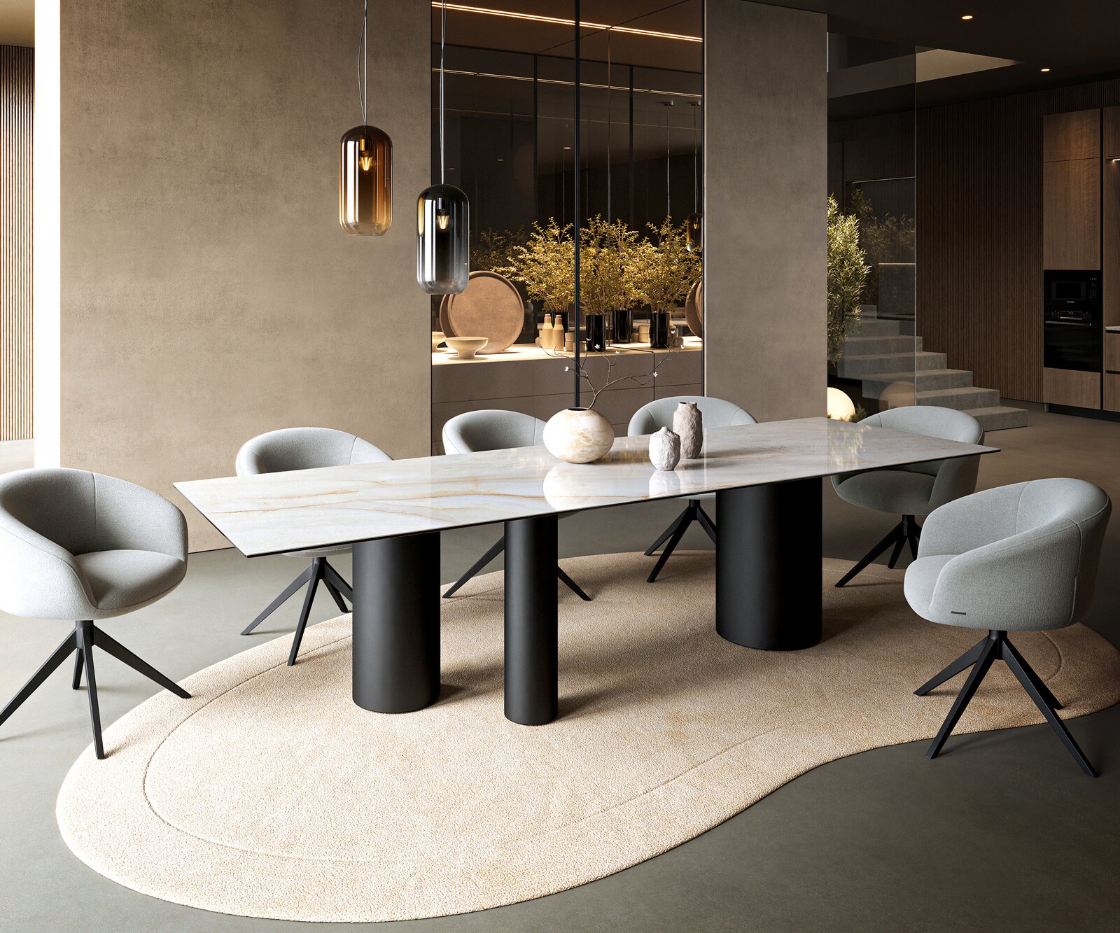 Table à manger Edge 300x100 cm céramique Onyx Pearl Troa métal noir 6