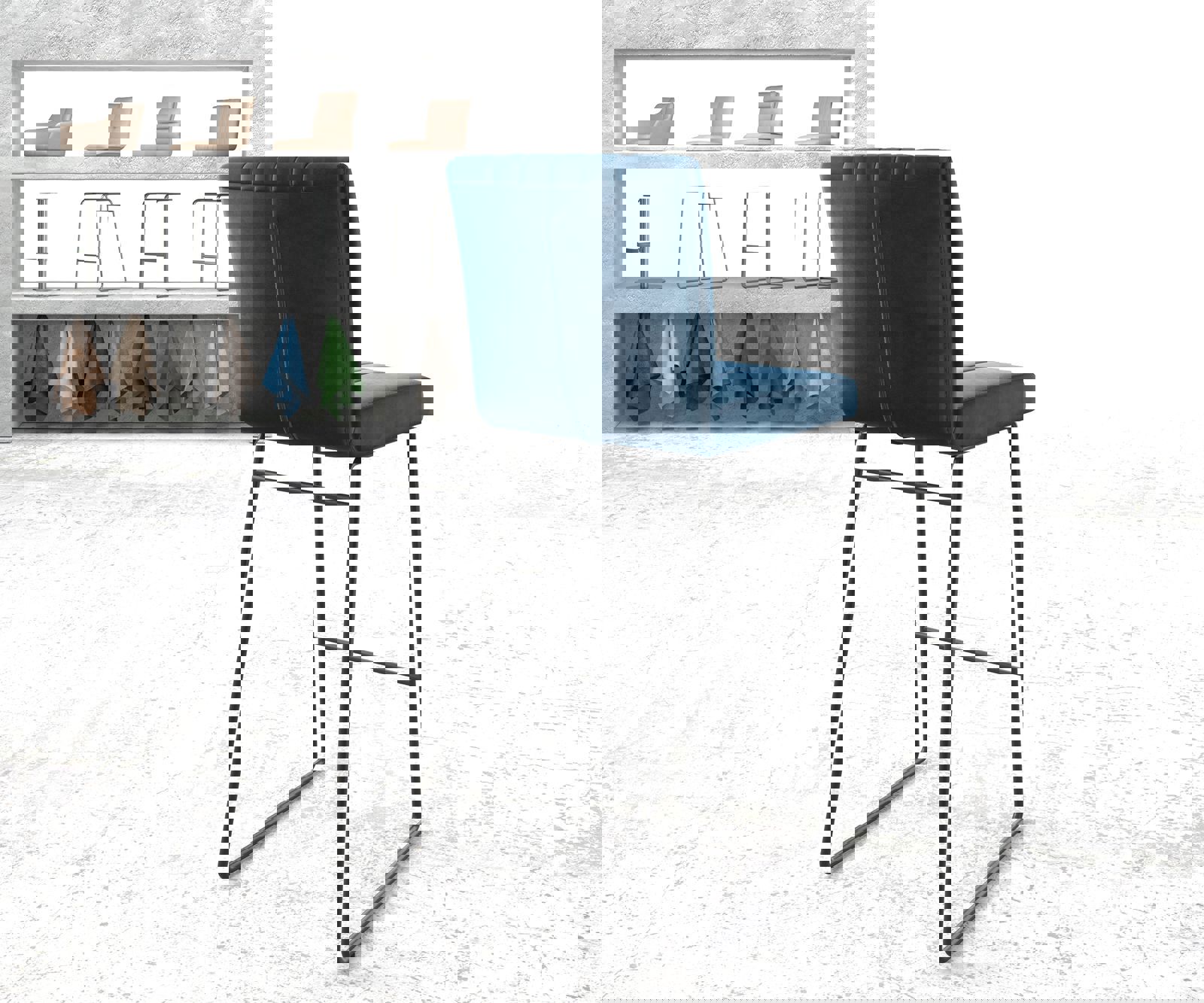 Barstuhl Luiga-Flex Samt Blau Kufengestell Metall 2 Barstuhl Luiga-Flex Samt Blau Kufengestell Metall 2