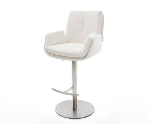 Chaise-de-bar Clea-Flex Bouclé Crème-blanc Pied pivotant réglable en hauteur en acier inoxydable Argent