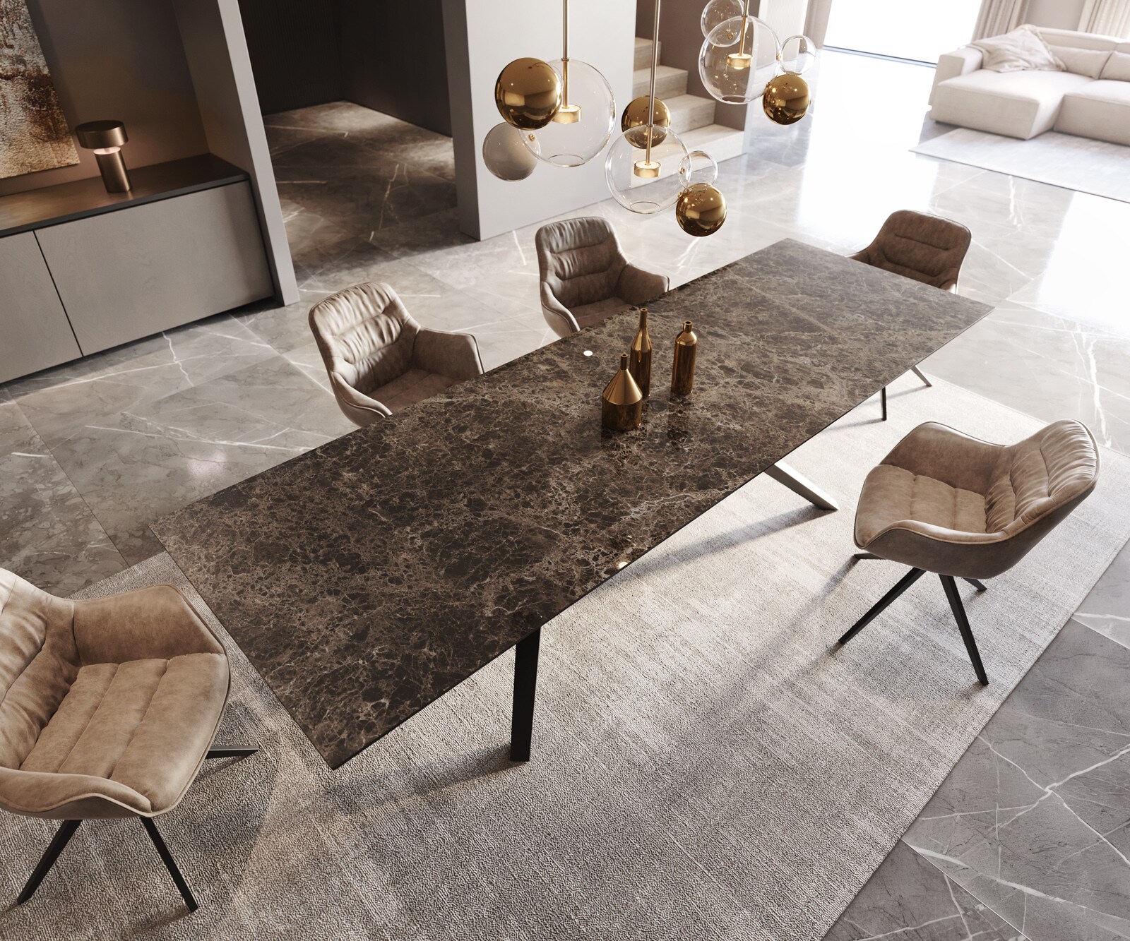 Esstisch Edge 300x100 Keramik Emperador Extra Lucidato Dunkelbraun Zenthara kantig Metall Schwarz 3