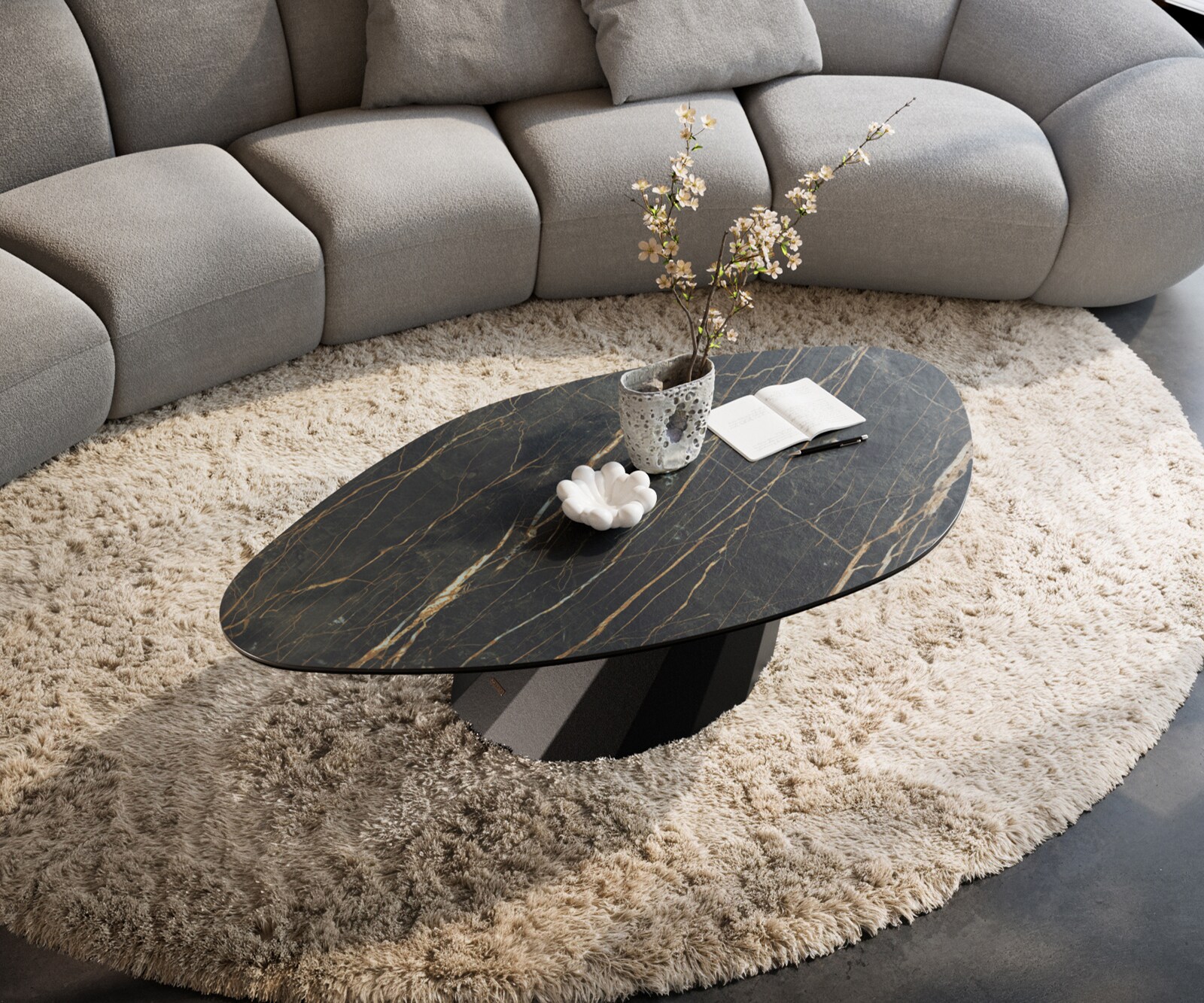 Couchtisch Edge Organisch 140x76 cm Keramik Laminam® Noir Desir Braun Parabi Metall Schwarz 3