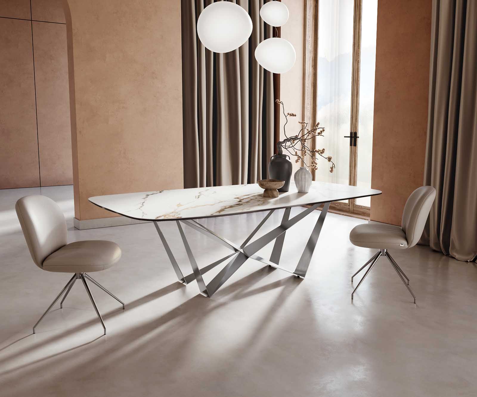 Esstisch Edge Boot 240x120 Keramik Calacatta Luxe Weiß-Gold-Grau Spider Flachstahl Edelstahl 1 Esstisch Edge Boot 240x120 Keramik Calacatta Luxe Weiß-Gold-Grau Spider Flachstahl Edelstahl 1