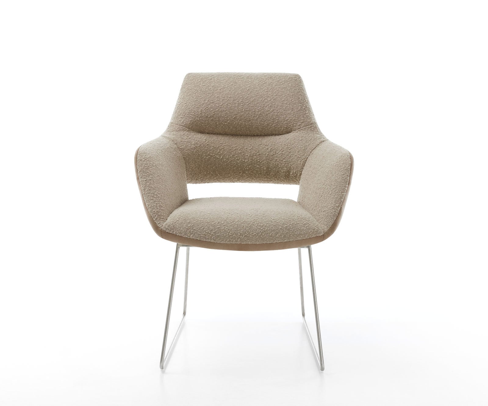 Esszimmerstuhl Yago-Flex mit Armlehnen Materialmix Schlamm Kufengestell Edelstahl Taschenfederkern 2