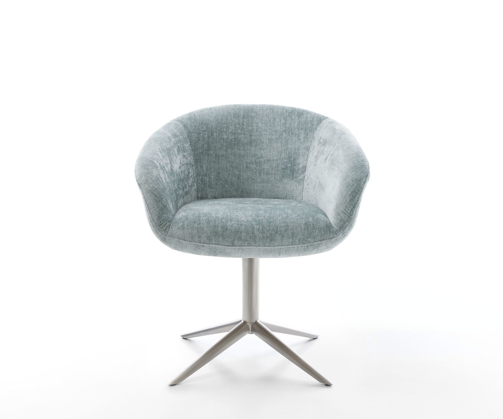Chaise-pivotante Vinka-Flex avec accoudoirs chenille bleu pastel pied de chaise 4 branches acier inoxydable brossé pivotement sur 360° fonction bascule ressorts ensachés 1