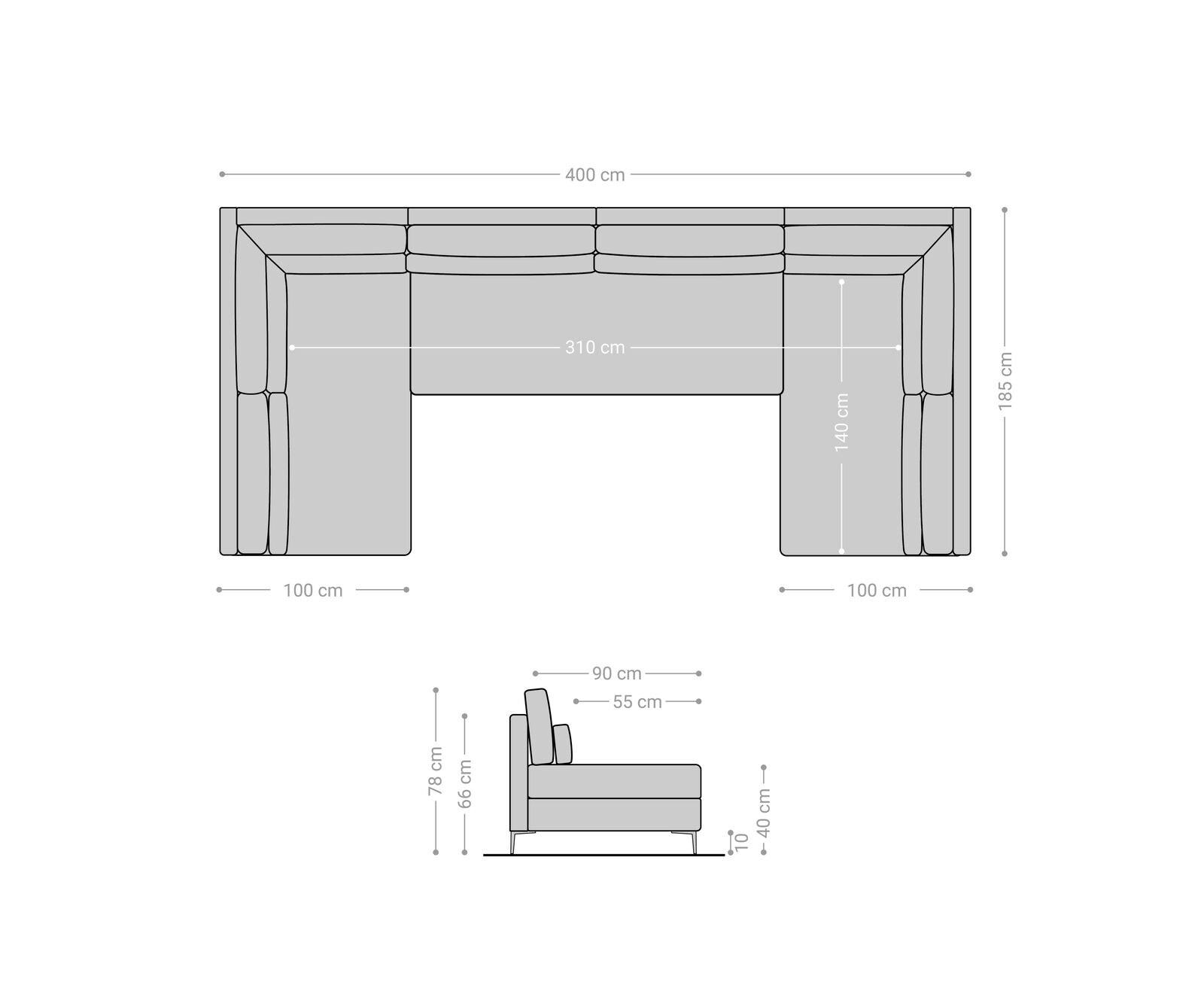 Wohnlandschaft Elio XL 400x185 cm Lederimitat Vintage Anthrazit 4