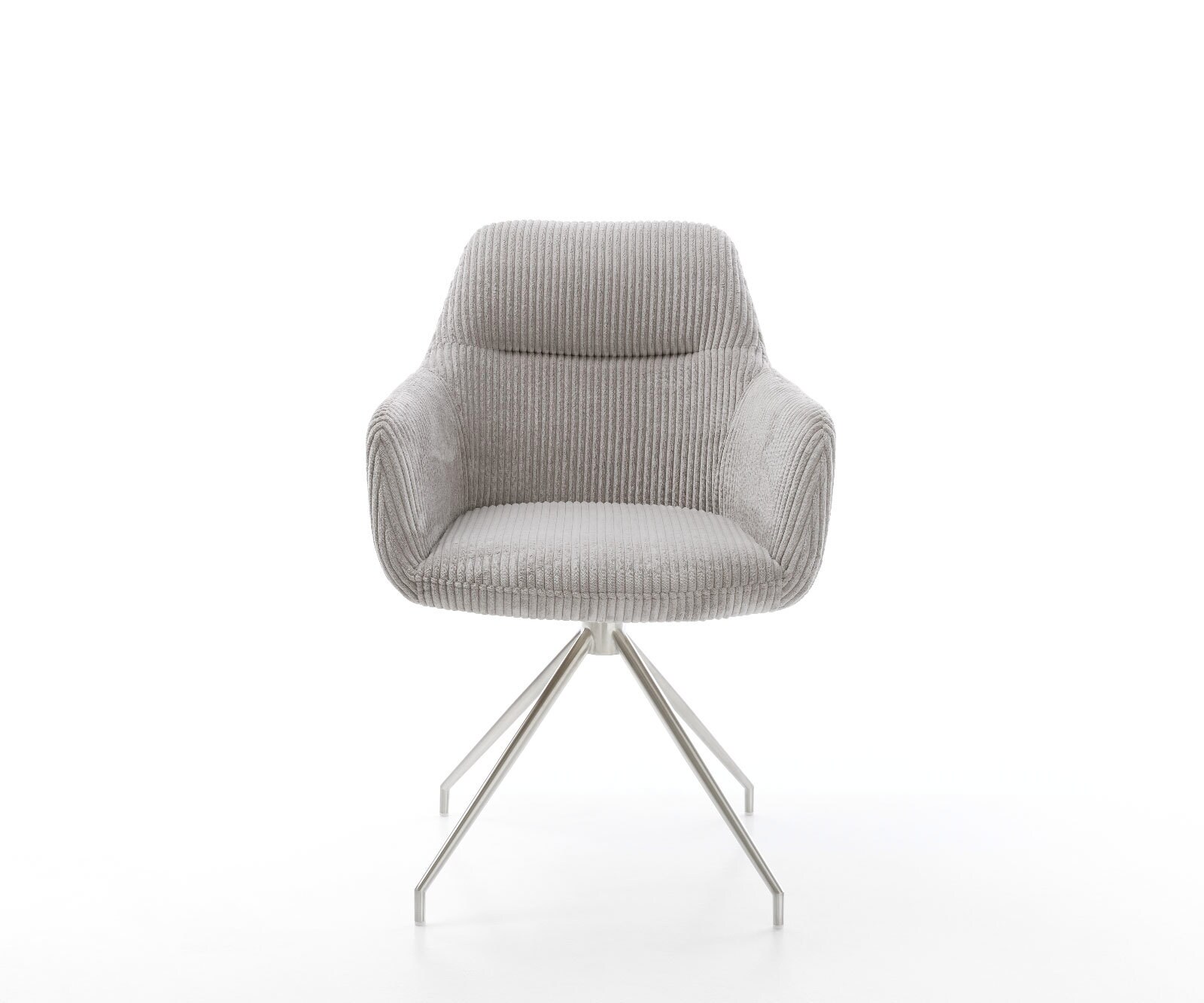Chaise-de-salle-à-manger Pejo-Flex côtelé gris argenté pied croisé conique acier inoxydable brossé ressorts ensachés 1