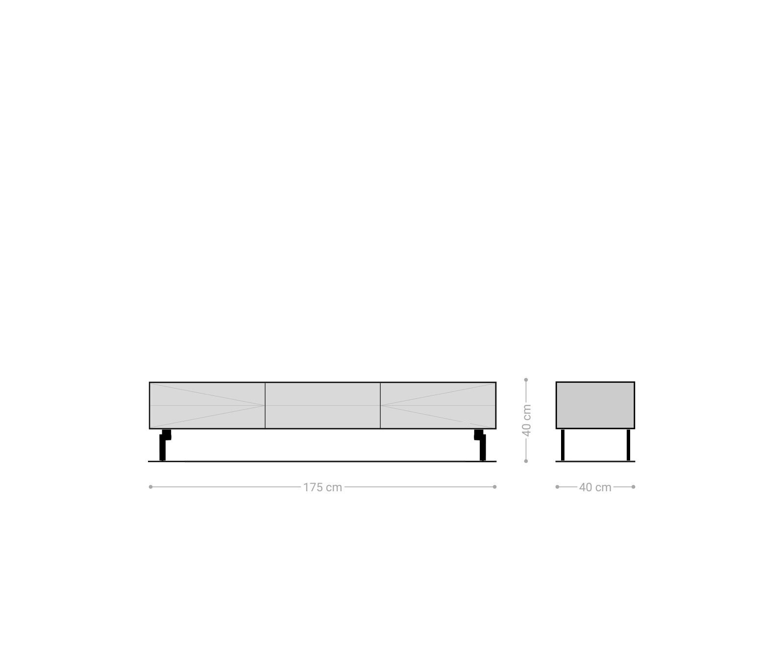 Lowboard Wyatt 175 cm Sheesham naturel 2 portes 1 abattant Pied Ovale Acier inoxydable 4