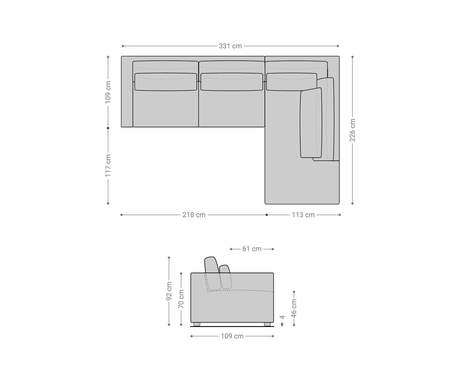 Canapé d'angle Isla 330x225 cm Chenille Anthracite méridiènne droite 6