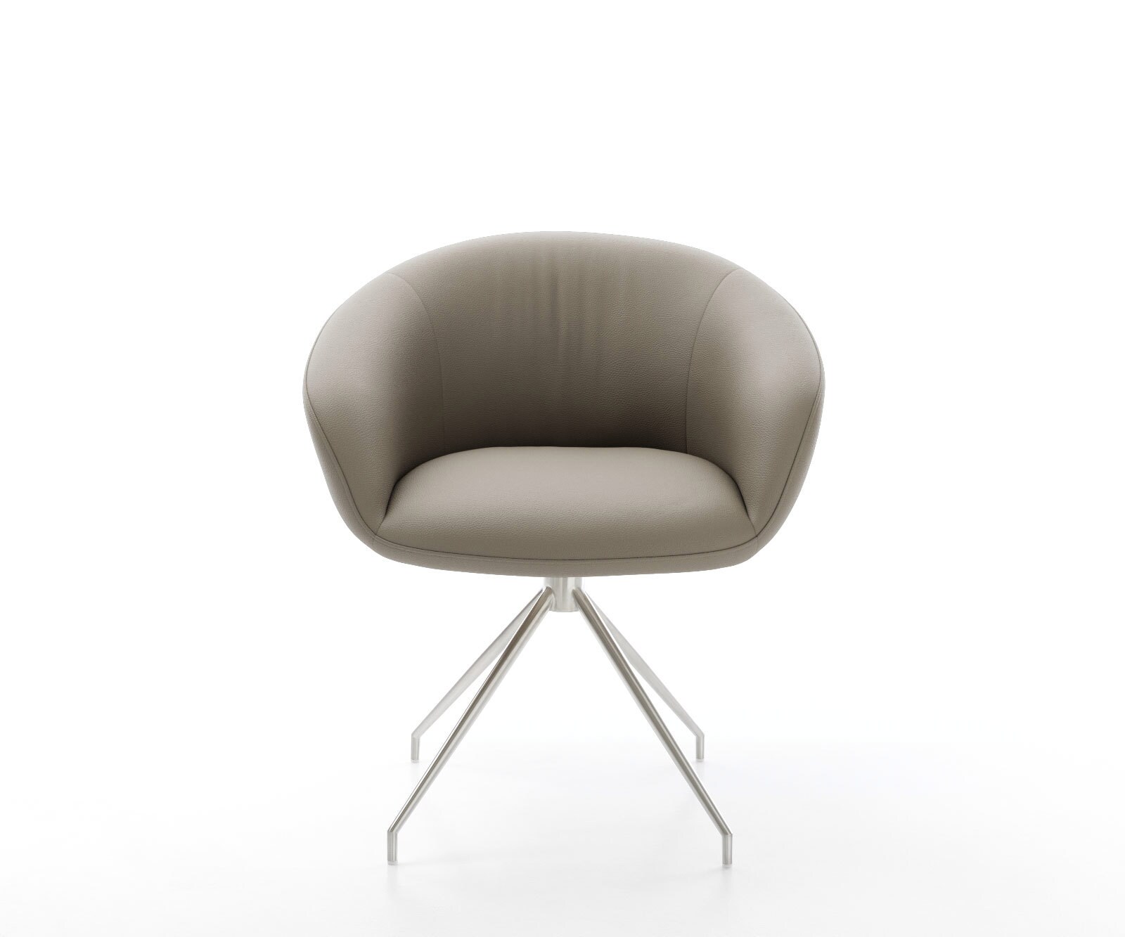 Chaise-pivotante Vinka-Flex avec accoudoirs cuir de vache couleur boue pied croisé conique acier inoxydable brossé pivotement sur 180° ressorts ensachés 2