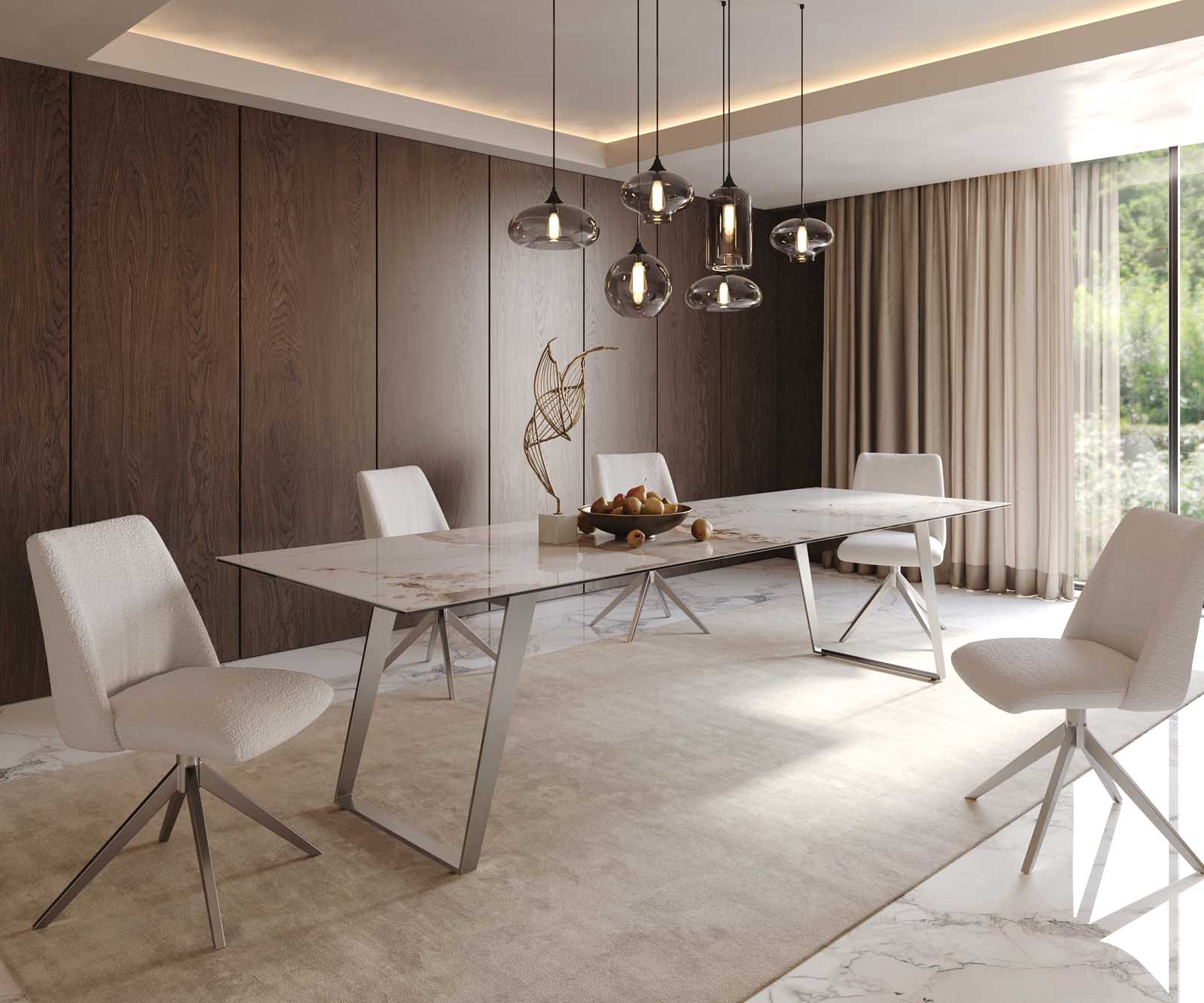 Table à manger Edge 300x100 céramique Minas mélange blanc-beige acier inoxydable incliné 8