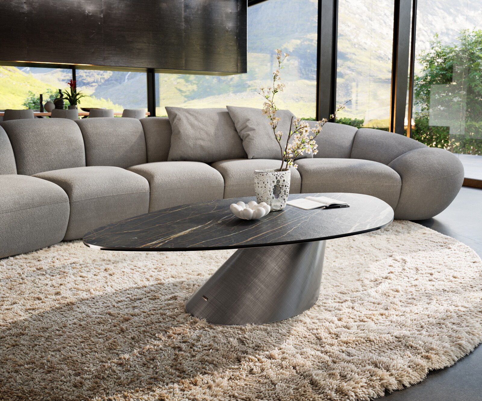 Table basse Edge Organique 140x76 cm céramique Laminam® Noir Desir brun Parabi métal noir 5