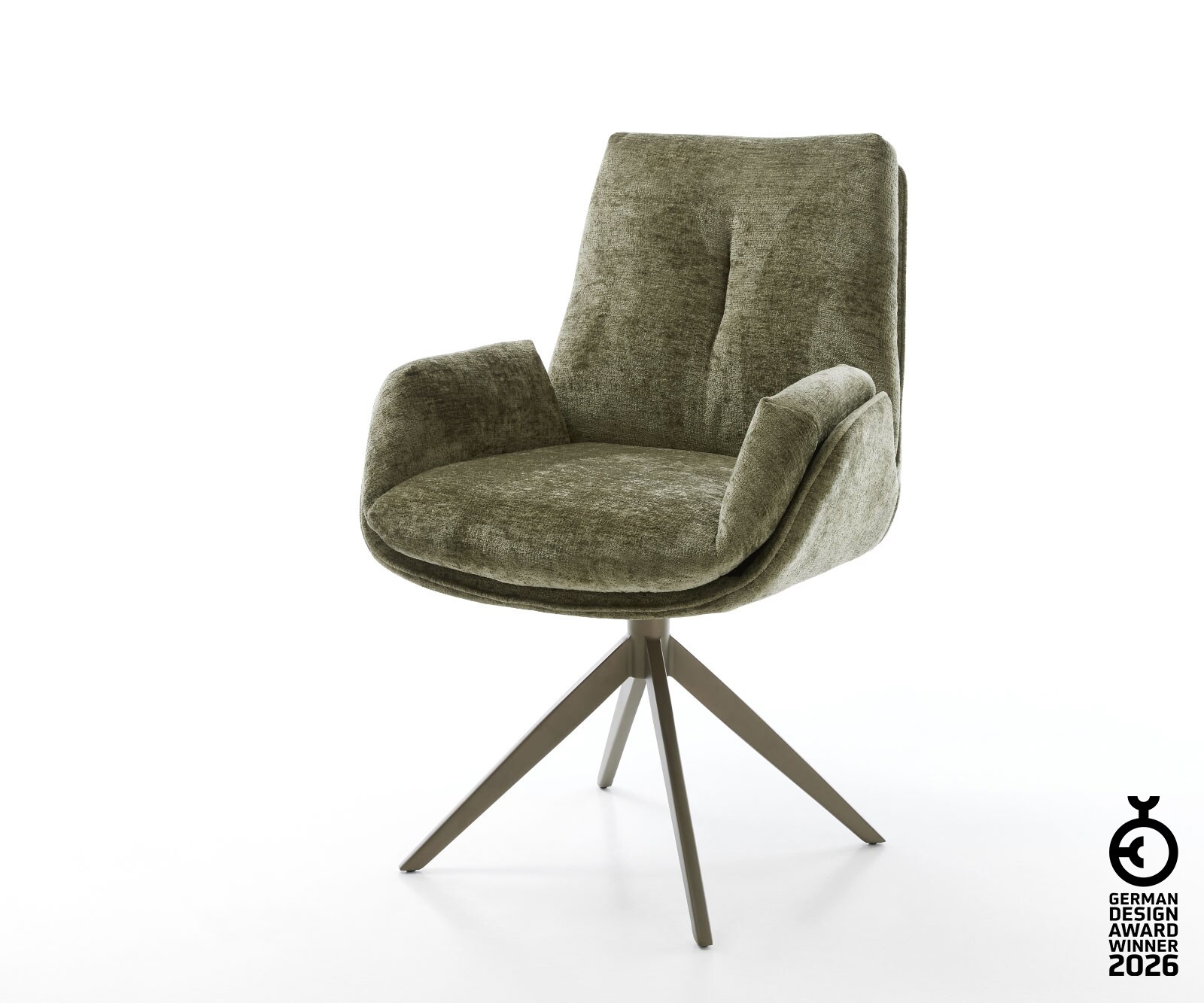 Drehstuhl Clea-Flex Chenille Olive Kreuzgestell breit Effektfinish Titan 360° drehbar