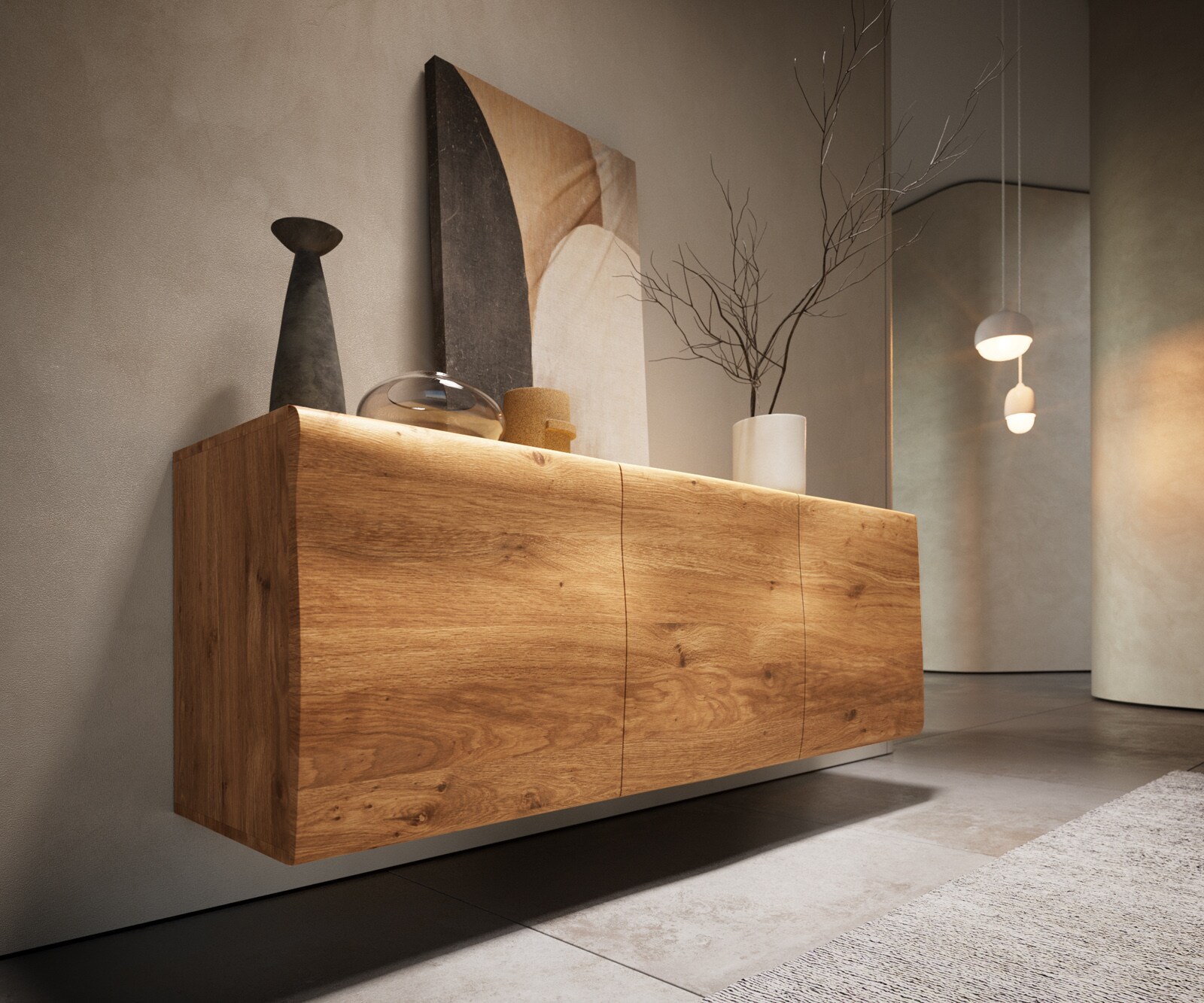 Buffet New Live-Edge 145 cm chêne naturel 3 portes flottantes 4