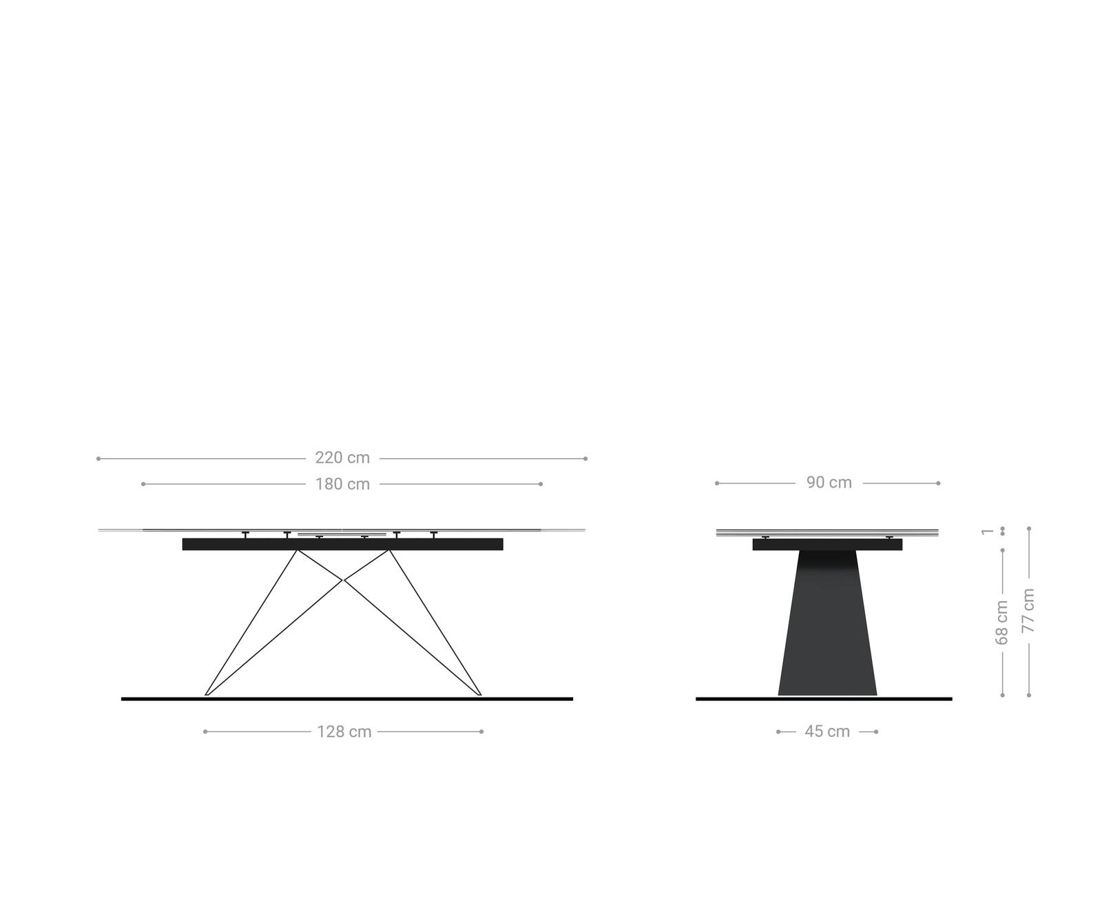 Table-à-manger Edge 180-220x100cm Laminam® céramique gris V-pieds milieu noir 6