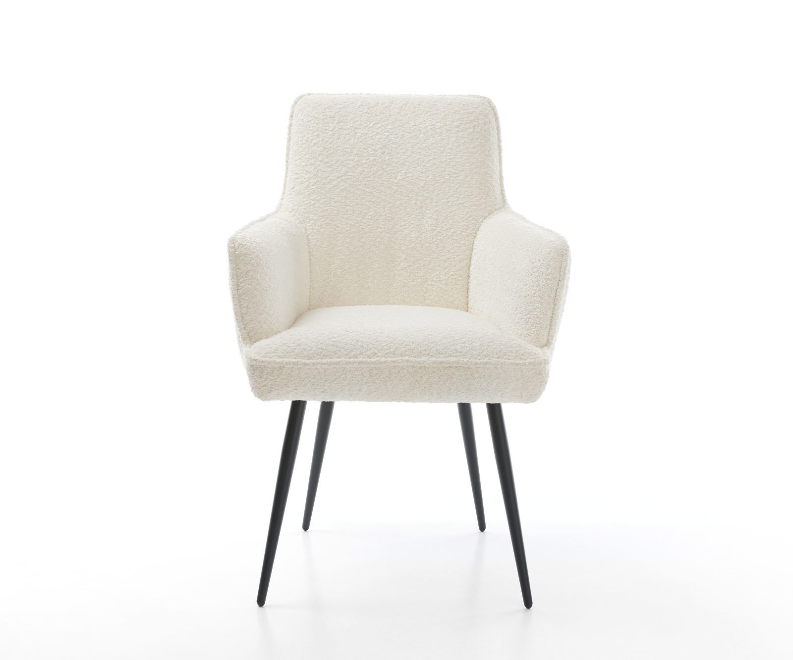 Chaise-de-salle-à-manger Heira-Flex avec accoudoirs bouclé blanc 4 pieds coniques noir ressorts ensachés 1