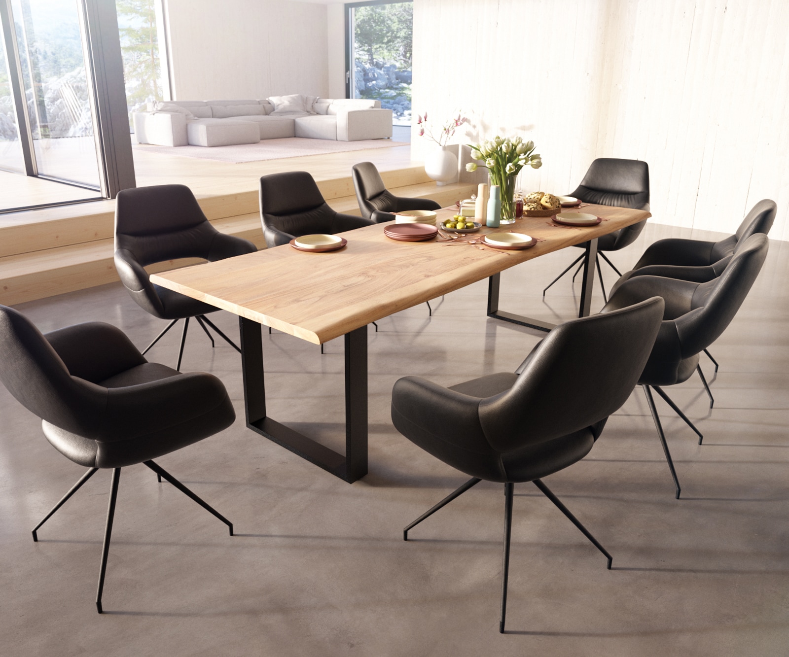 Esszimmerstuhl Yago-Flex mit Armlehnen Echt-Leder Schwarz Kreuzgestell konisch Schwarz Taschenfederkern 3 Esszimmerstuhl Yago-Flex mit Armlehnen Echt-Leder Schwarz Kreuzgestell konisch Schwarz Taschenfederkern 3