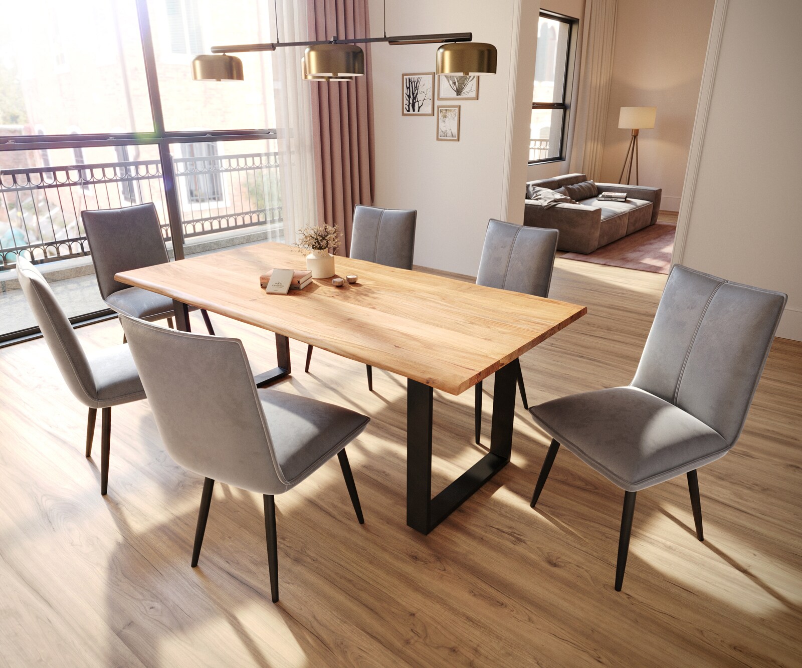 Chaise-de-salle-à-manger Lelio-Flex velours gris 4 pieds coniques noir ressorts ensachés 4