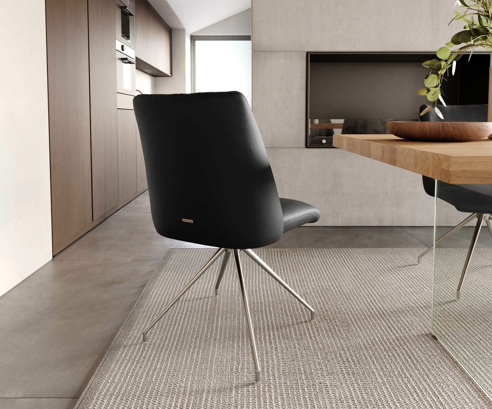 Drehstuhl Elso-Flex Echt-Leder Schwarz Kreuzgestell konisch Edelstahl 180° drehbar Taschenfederkern 3 Drehstuhl Elso-Flex Echt-Leder Schwarz Kreuzgestell konisch Edelstahl 180° drehbar Taschenfederkern 3