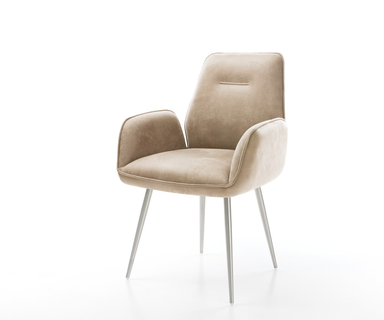 Chaise-de-salle-à-manger Zoa-Flex microvelours beige vintage 4 pieds coniques acier inoxydable brossé ressorts ensachés