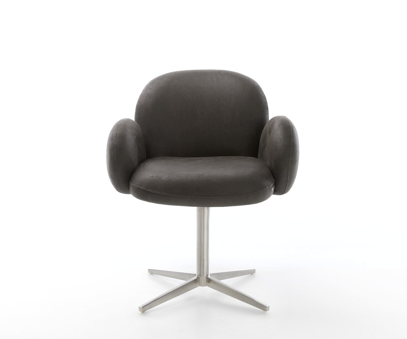 Chaise-pivotante Nube-Flex avec accoudoirs microvelours anthracite vintage pied de chaise 4 branches acier inoxydable brossé pivotement sur 360° ressorts ensachés 1