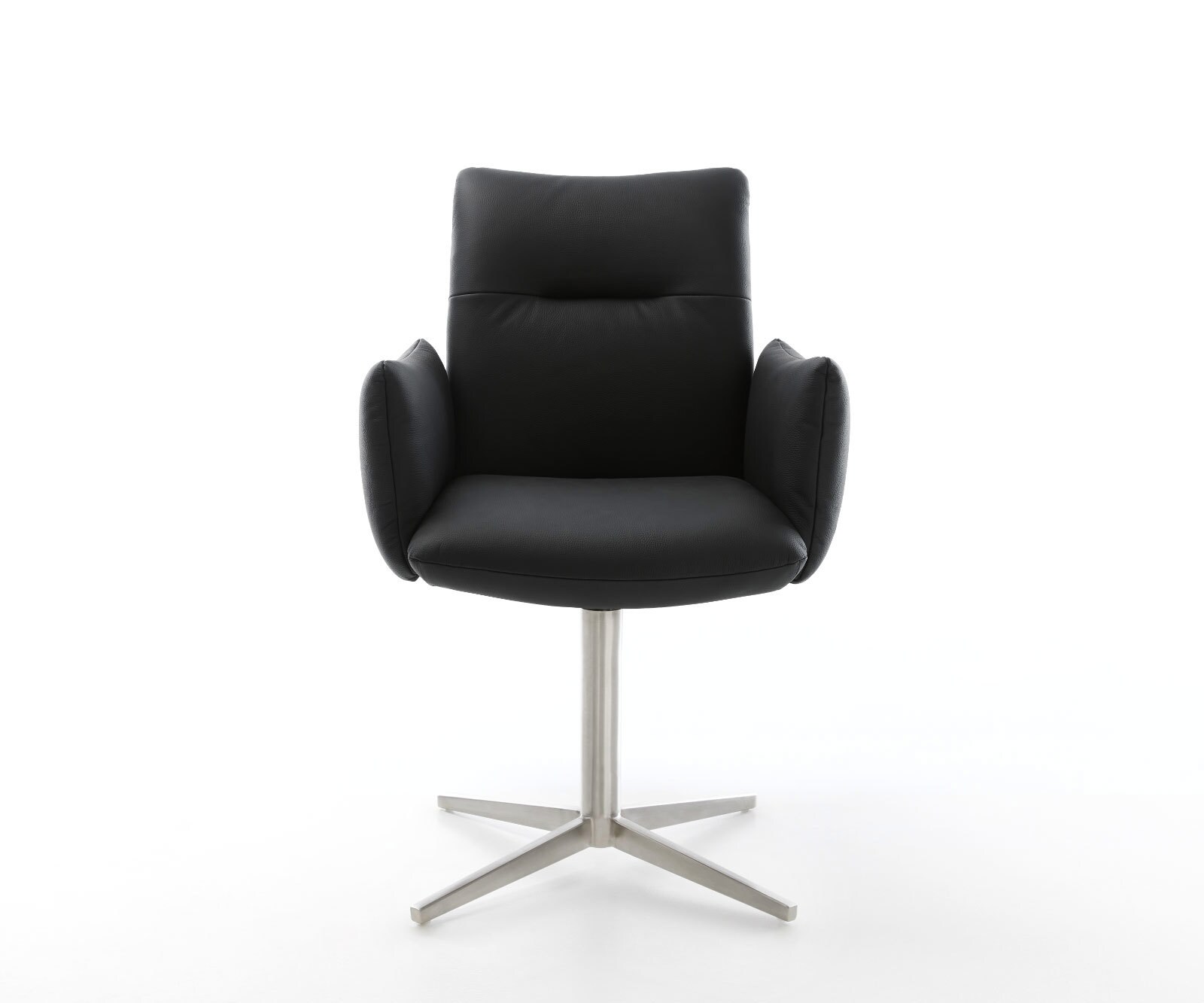 Chaise-pivotante Jova-Flex avec accoudoirs cuir de vache noir pied de chaise 4 branches acier inoxydable brossé pivotement sur 360° ressorts ensachés 2