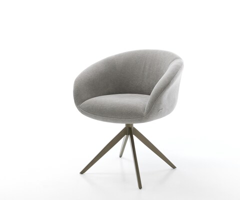 Chaise-pivotante Vinka-Flex avec accoudoirs tissu structuré doux gris pied croisé large aspect titane pivotement sur 360° fonction bascule resorts ensachés