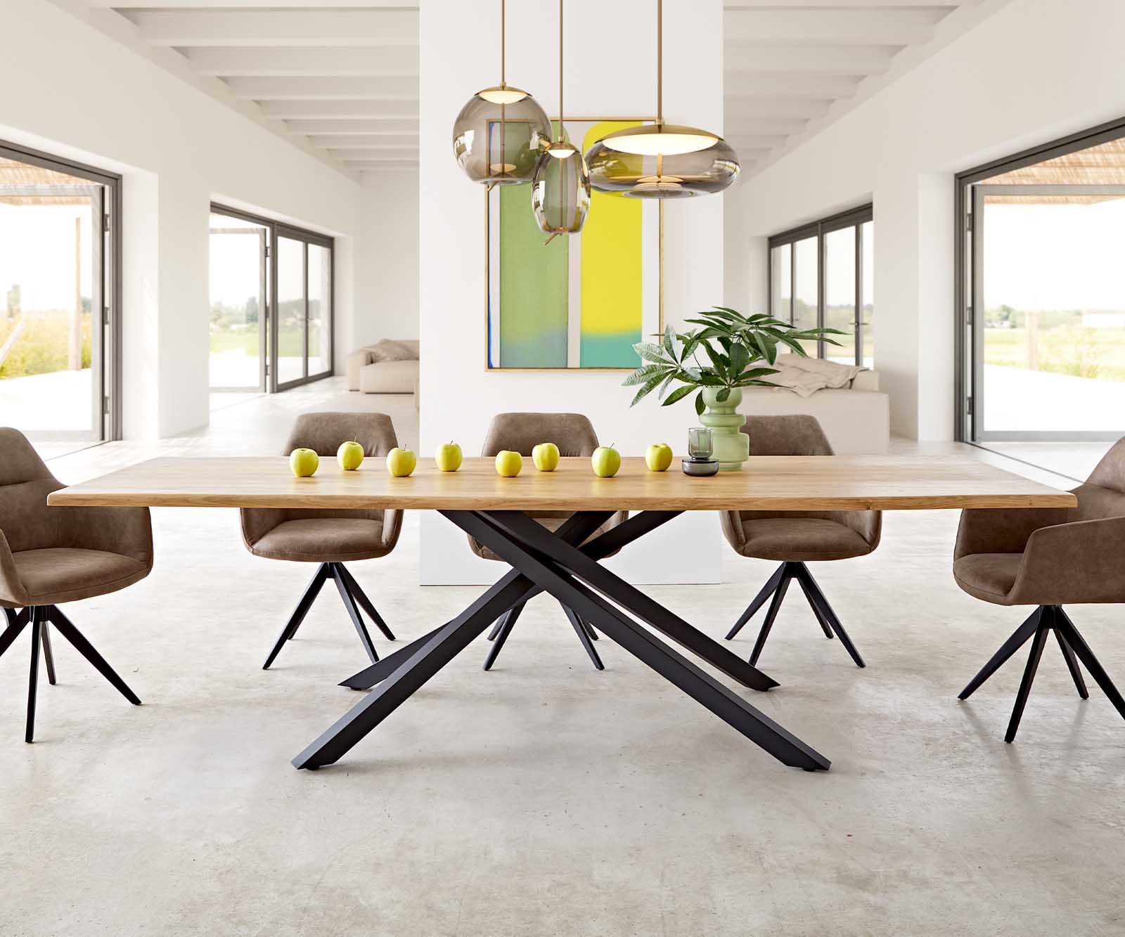 Esstisch Edge 260x100x2,5-3 Eiche Natur Kreuzgestell Rechteck Schwarz Live-Edge 1 Esstisch Edge 260x100x2,5-3 Eiche Natur Kreuzgestell Rechteck Schwarz Live-Edge 1