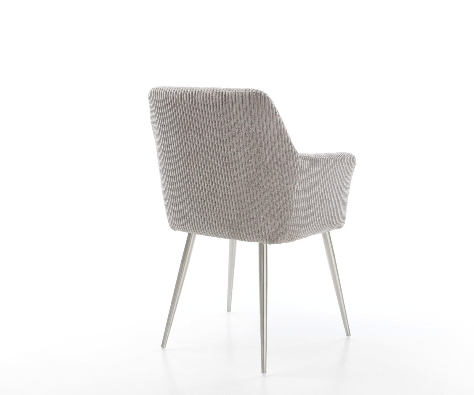 Chaise-de-salle-à-manger Xana-Flex avec accoudoirs côtelé gris argenté 4 pieds coniques acier inoxydable brossé ressorts ensachés 5